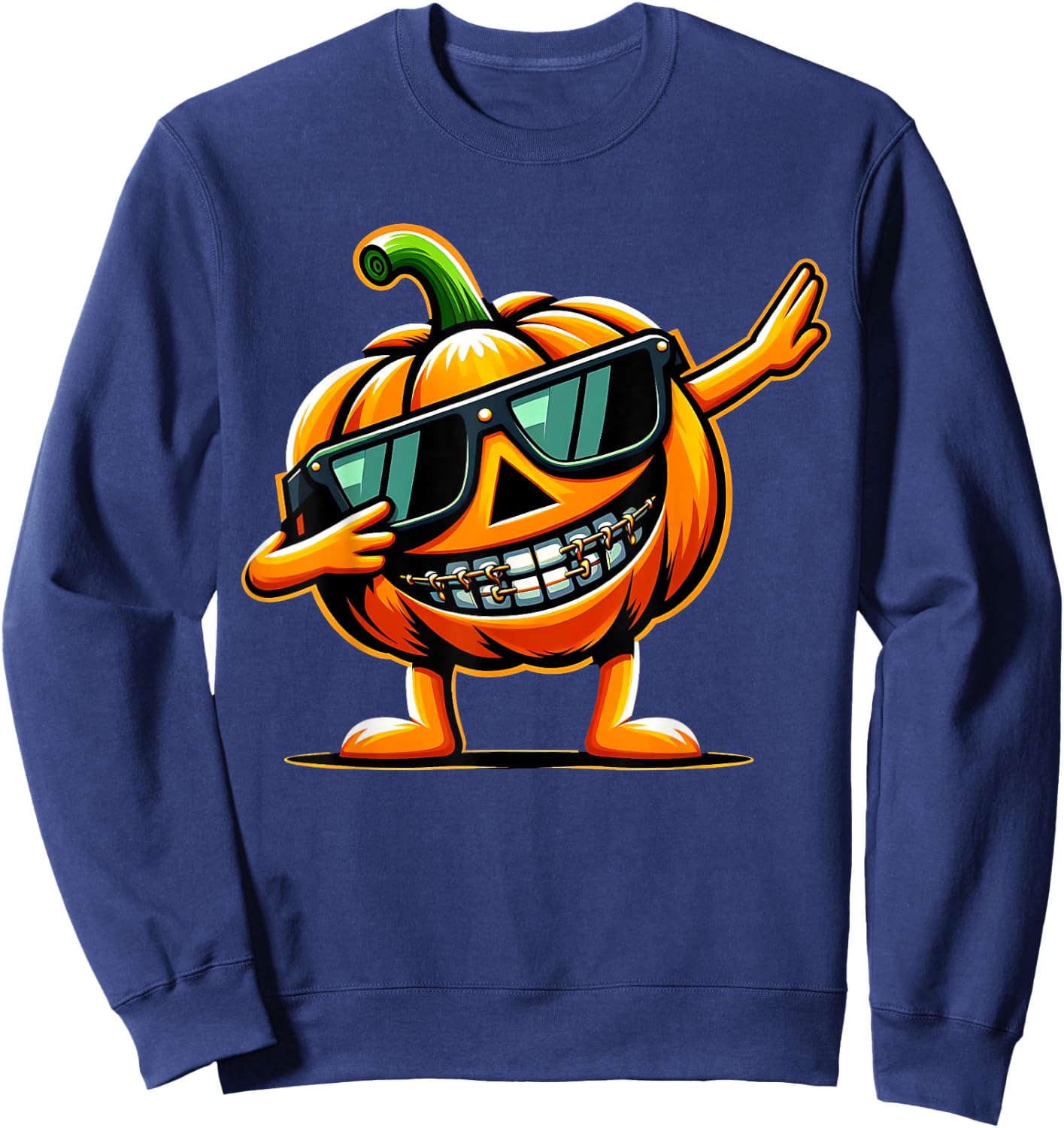 Dabbing Pumpkin Braces Dentist Orthodontics Halloween Dental Sweatshirt - Sweatshirt | Navy