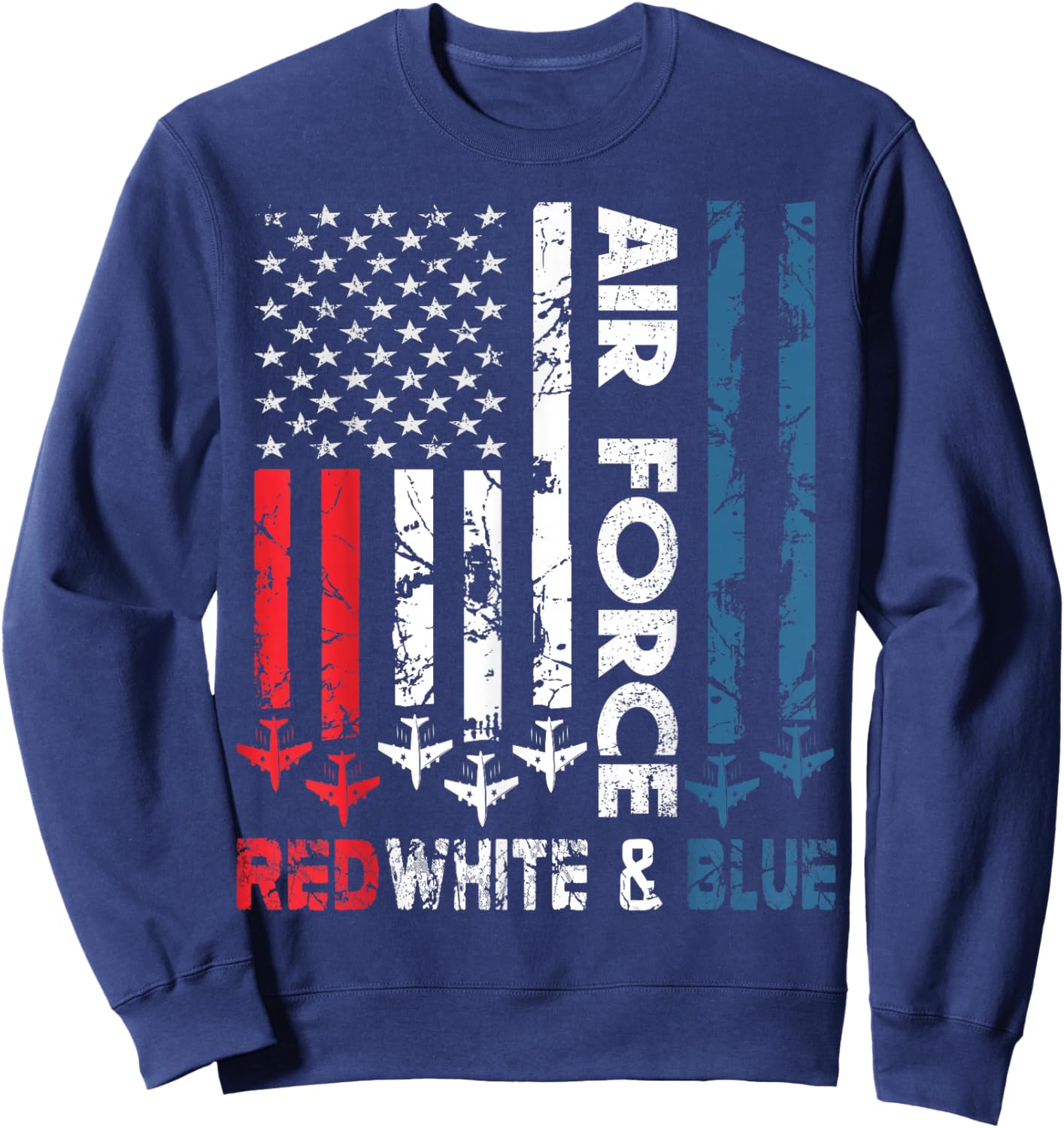 Air Force Red White and Blue 4th of July Vintage USA Flag Sweatshirt - Sweatshirt | Navy