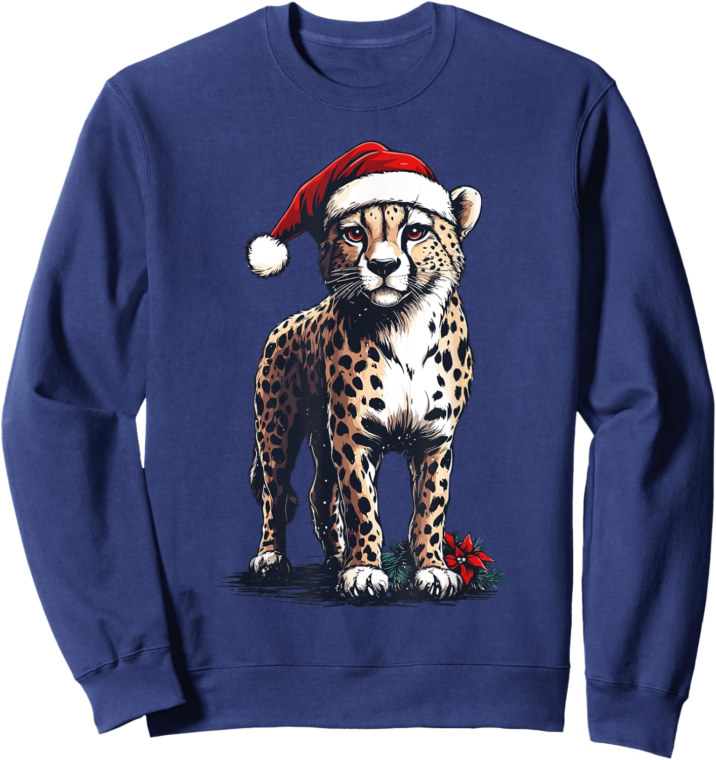 Cheetah Santa Hat Cheetah Lover Men Women Kids Christmas Sweatshirt - Sweatshirt | Navy