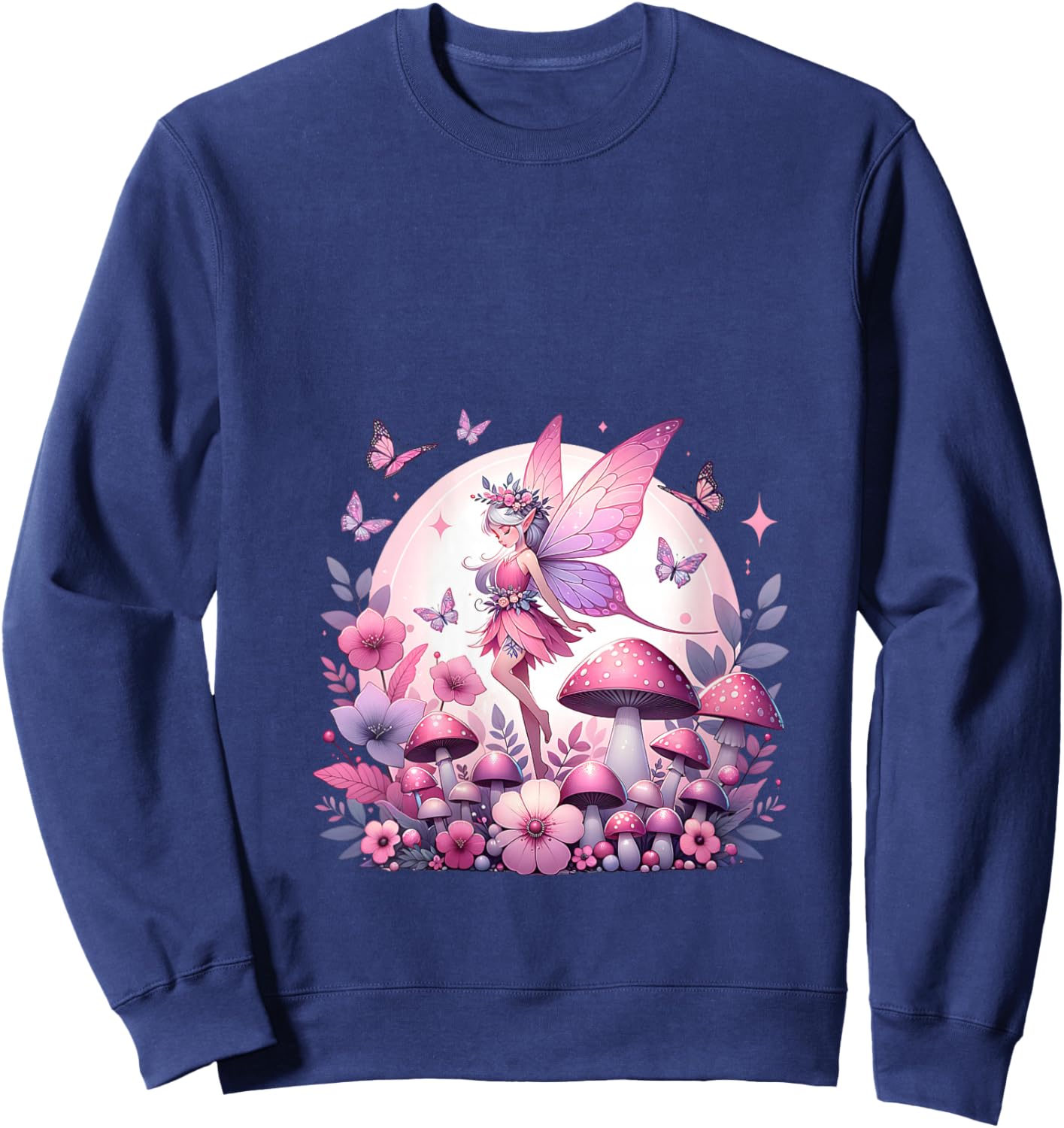 Enchanted Forest Fantasy Fairy Mystical Butterfly & Floral V-Neck Sweatshirt - Sweatshirt | Navy