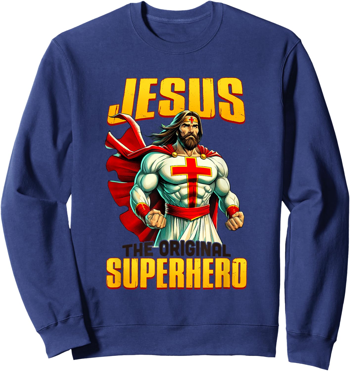 Jesus Original Superhero Comic Style Funny Christian Comic Sweatshirt - Sweatshirt | Navy