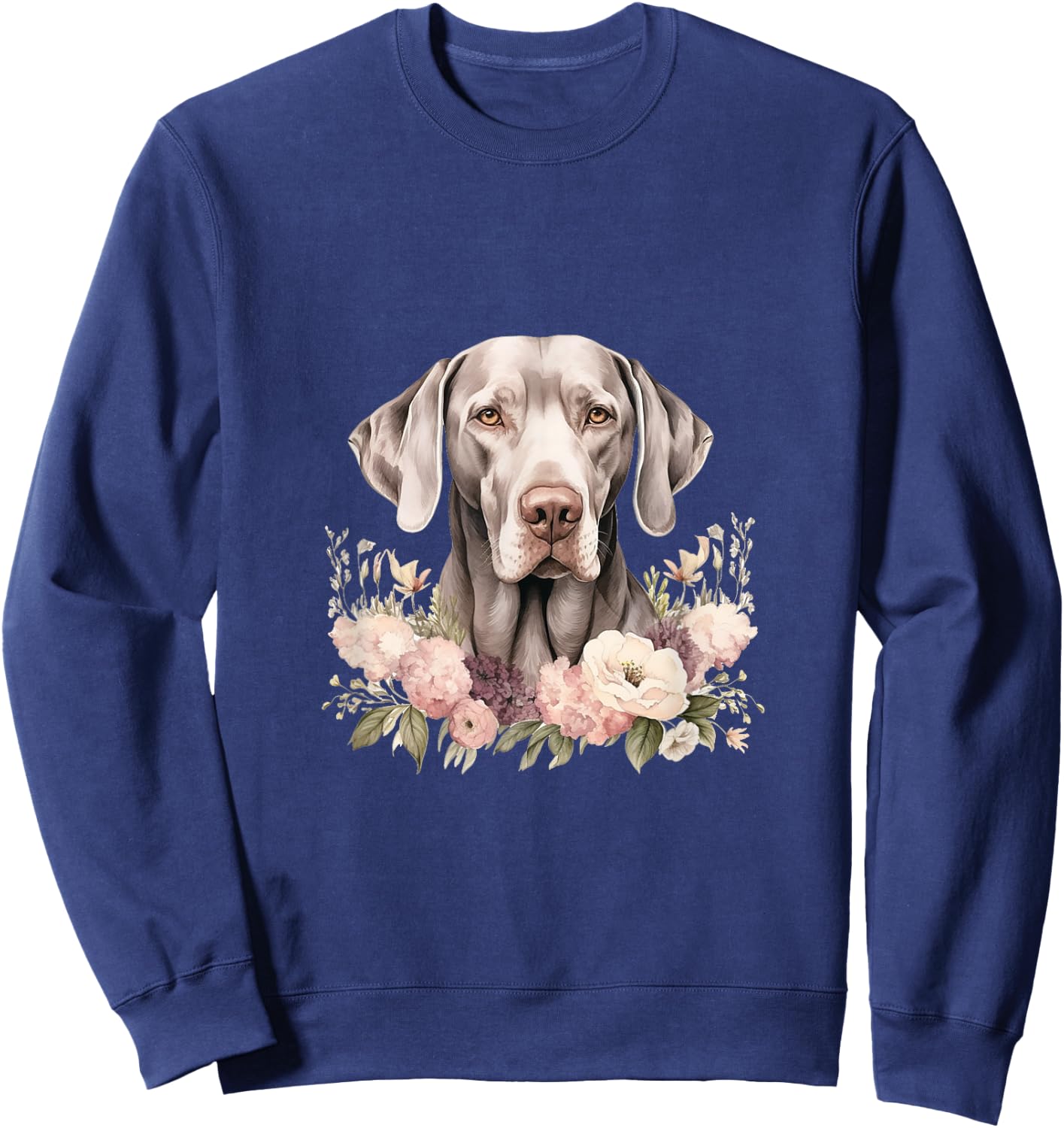Weimaraner Dog With Flowers Vintage Pastel Floral Border Sweatshirt - Sweatshirt | Navy