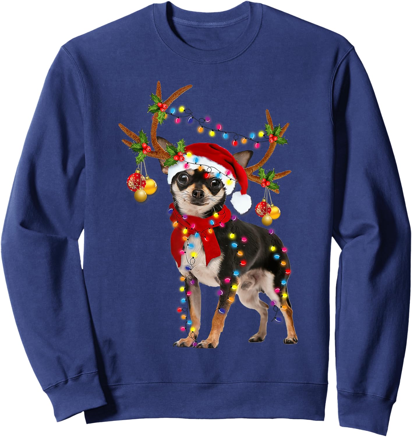 Black And Tan Chihuahua Gorgeous Reindeer Christmas Sweatshirt - Sweatshirt | Navy