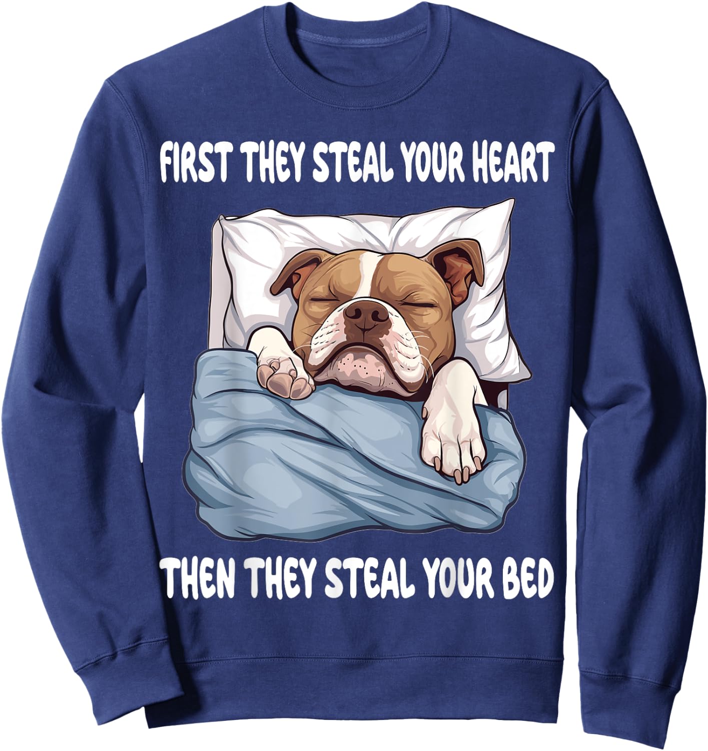 American Staffordshire Terrier Sleeping Pajamas Nightgown Sweatshirt - Sweatshirt | Navy