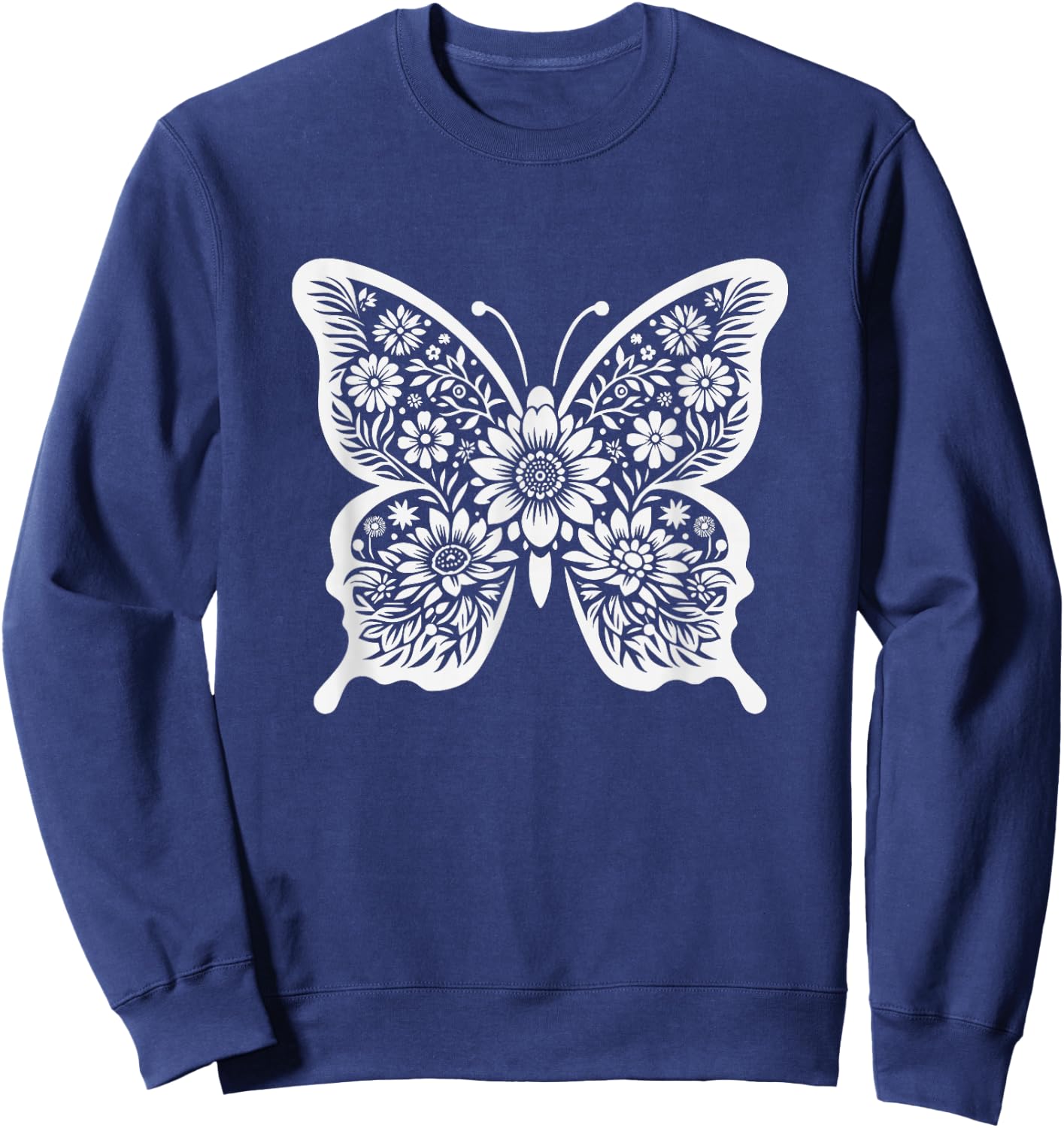 Floral Butterfly Graphic Art Design And Girls Sweatshirt - Sweatshirt | Navy