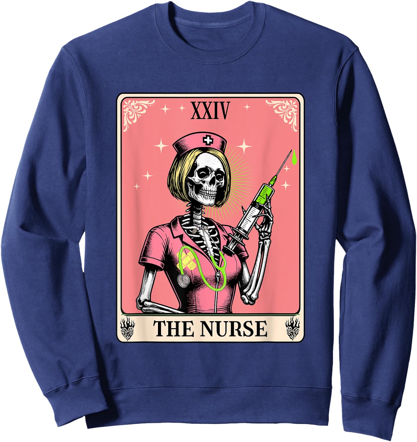 The Nurse Tarot Card Whimsy Goth Skeleton Girl Halloween Sweatshirt - Sweatshirt | Navy