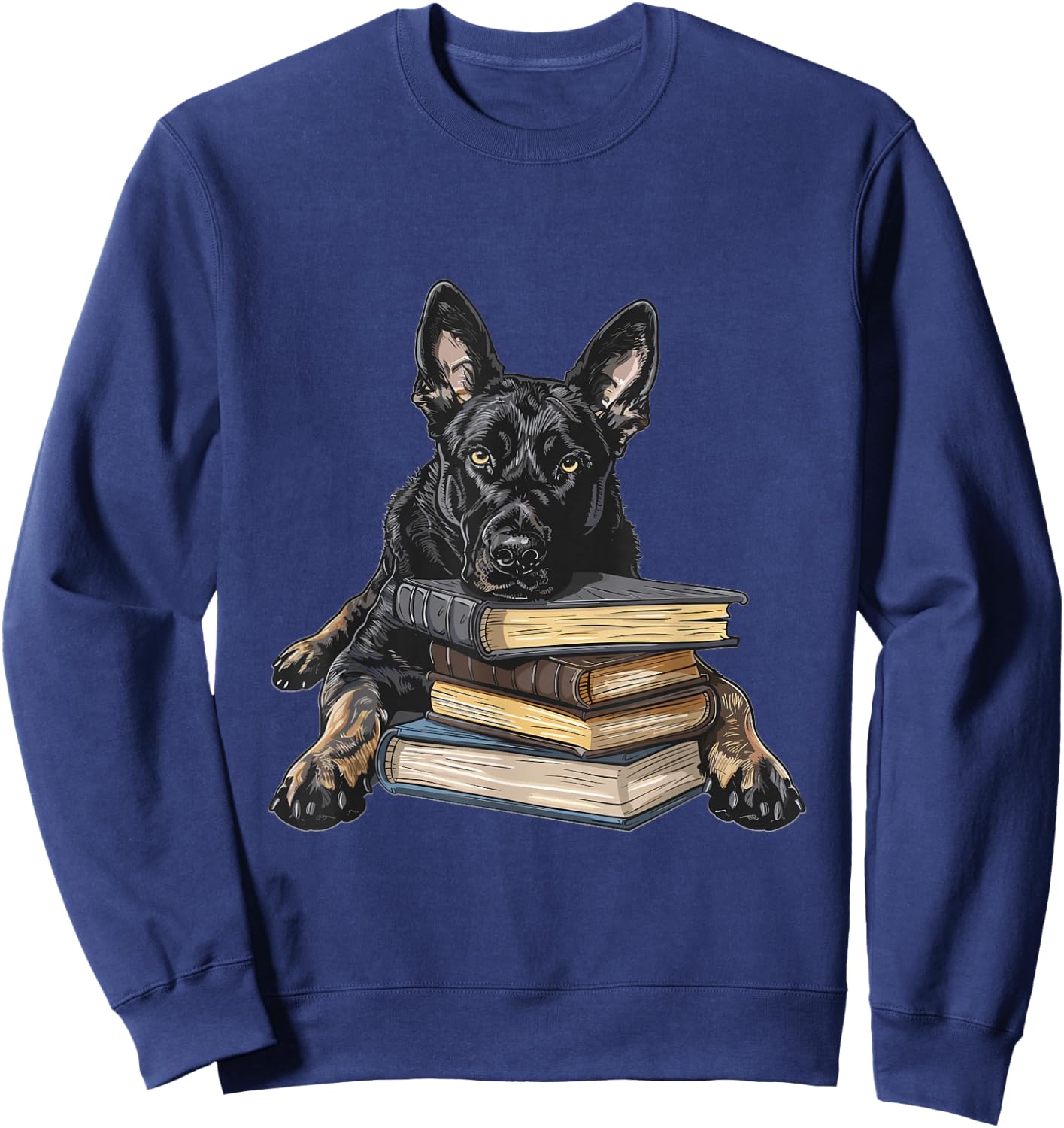 Dutch Shepherd Books Reading Dog Breed Graphic Sweatshirt - Sweatshirt | Navy