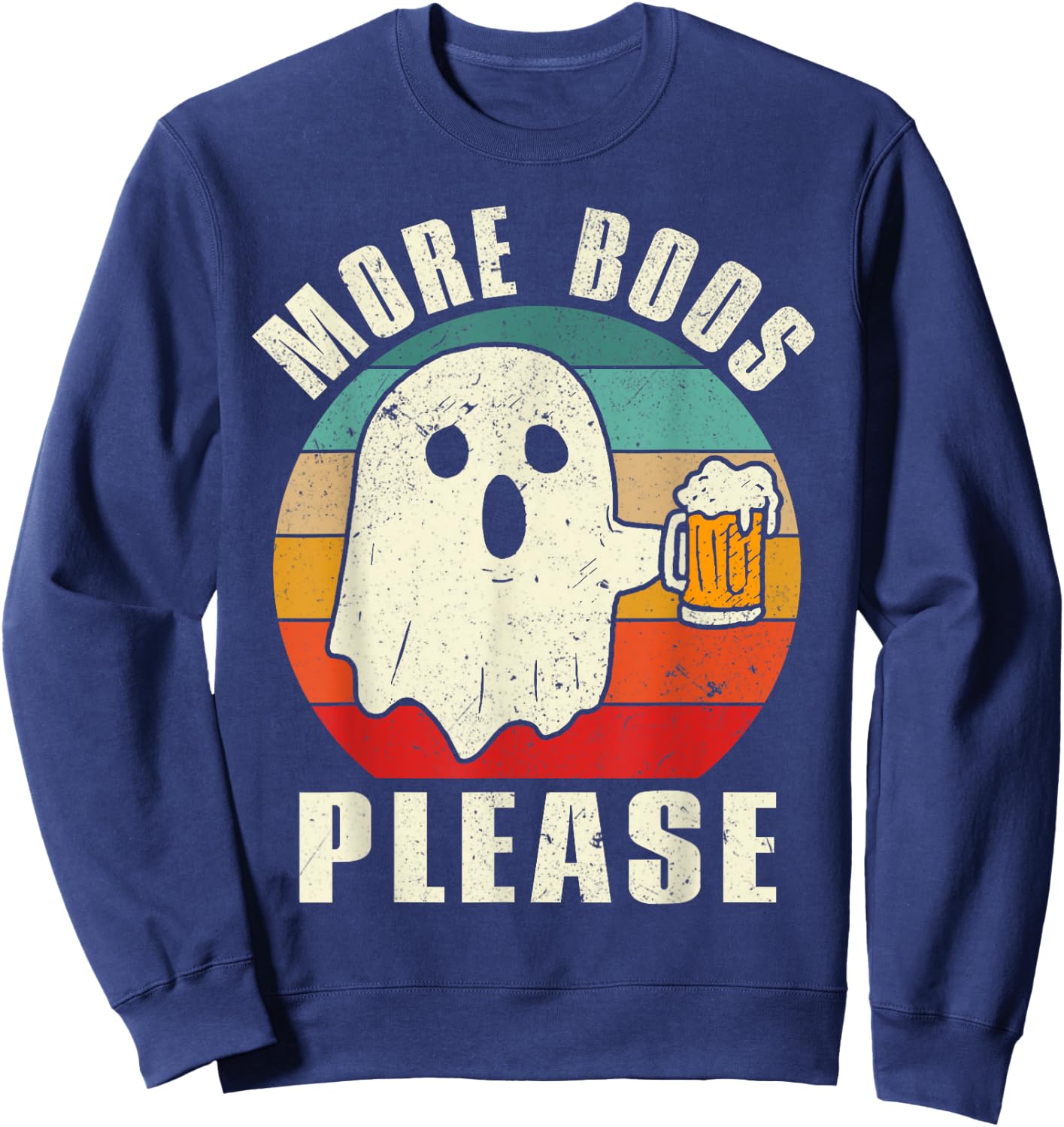Retro More Boos Please Ghost Beer Halloween Drinking Costume Sweatshirt - Sweatshirt | Navy