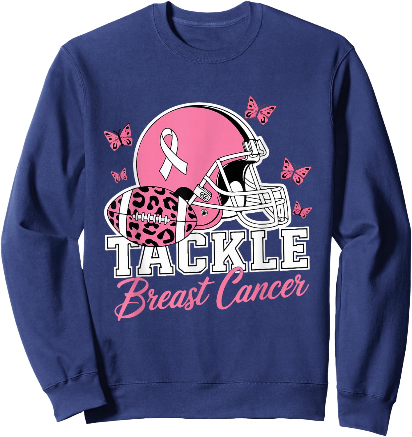 Tackle Breast Cancer Pink Ribbon American Fantasy Football Sweatshirt - Sweatshirt | Navy