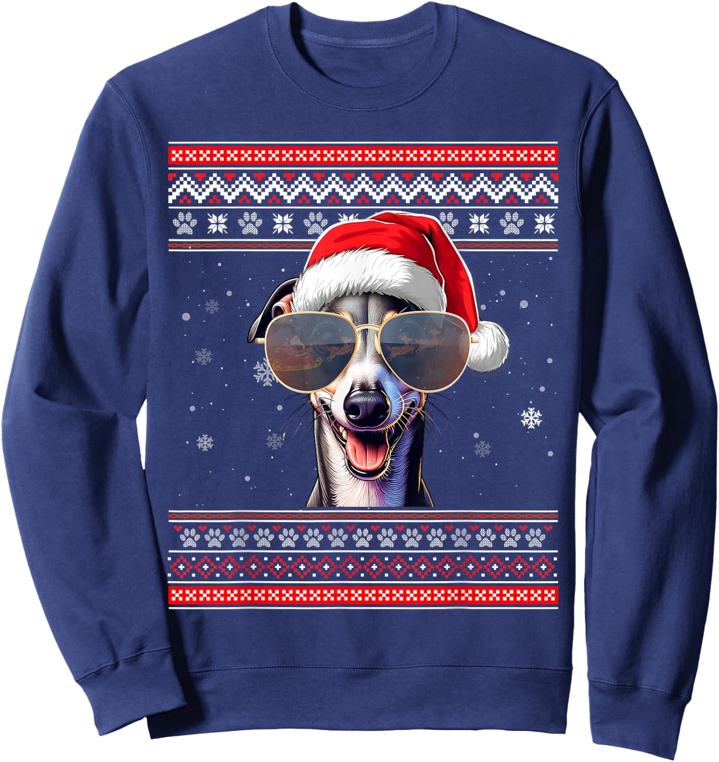 Ugly Sweater X-mas Santa Italian Greyhound Dog Christmas Sweatshirt - Sweatshirt | Navy