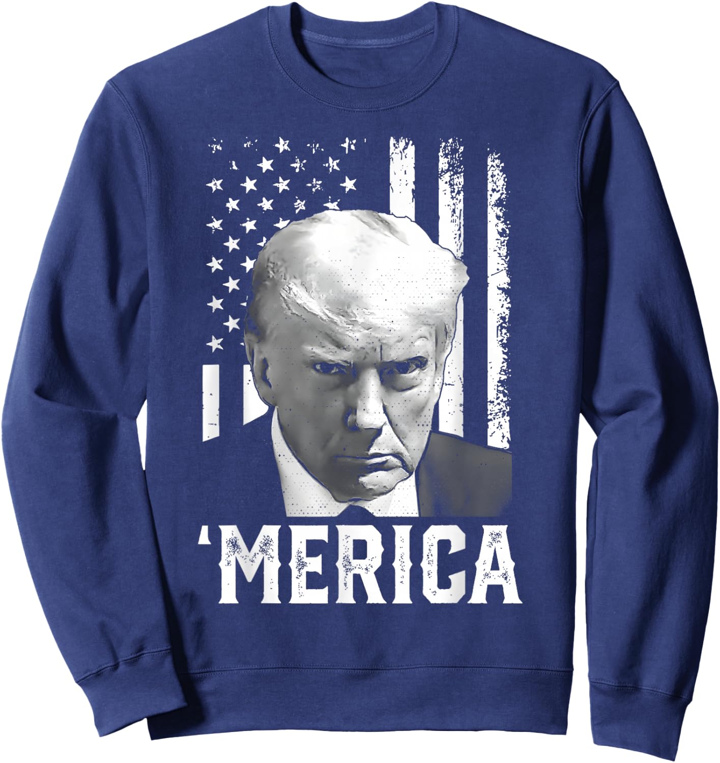 'MERICA TRUMP Happy 4th Of July Trump American Flag Gifts Sweatshirt - Sweatshirt | Navy