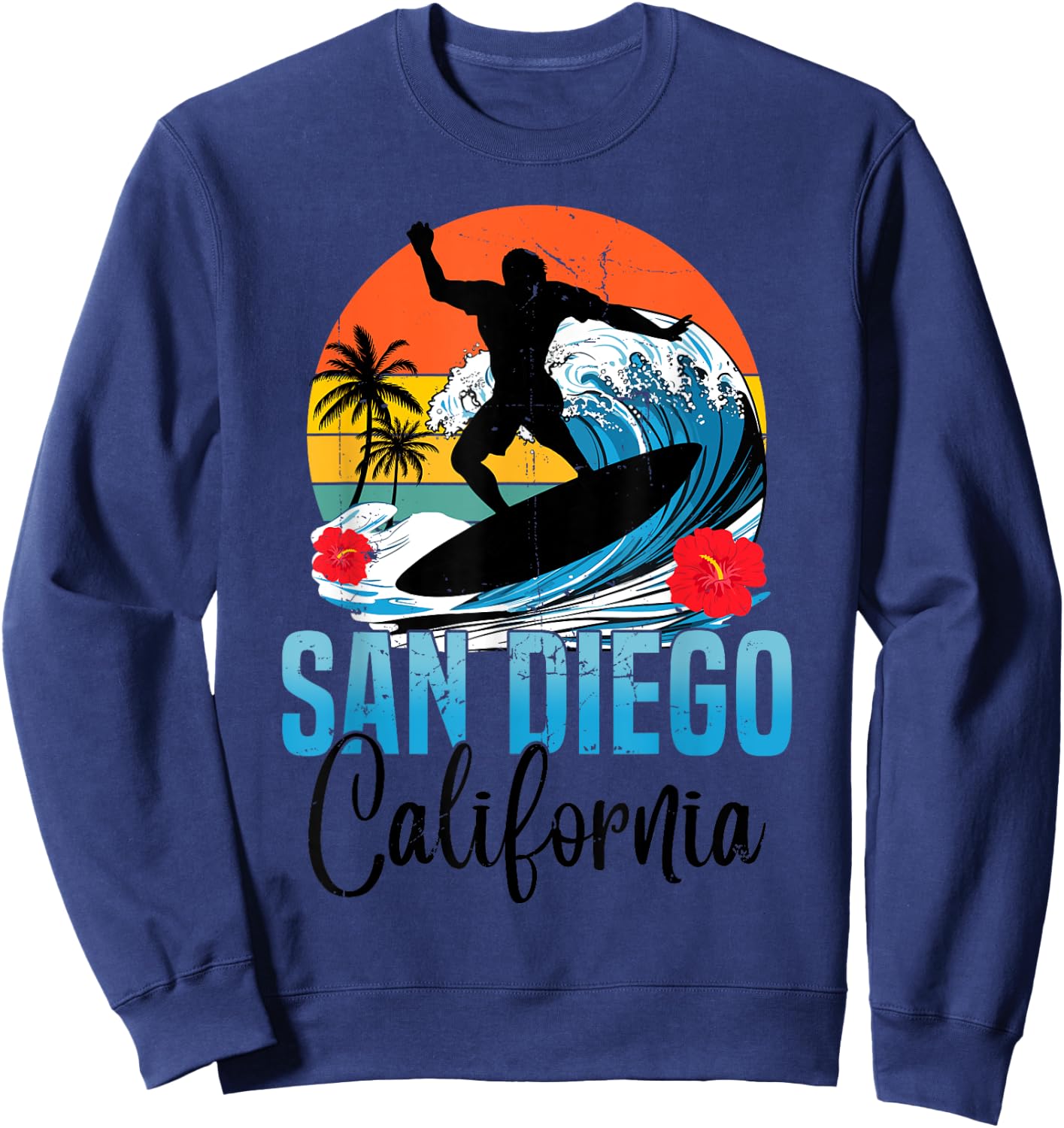 Retro San Diego California Beach Vibes Summer Break Vacation Sweatshirt - Sweatshirt | Navy