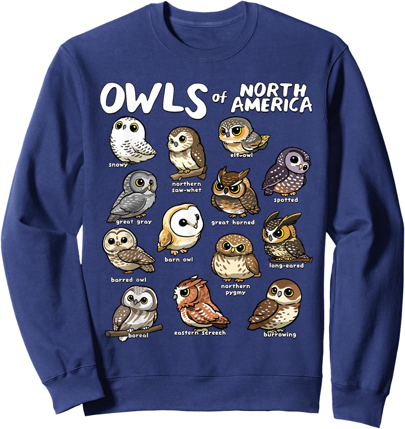 Owls of North America Shirt Birdwatcher Bird Lover Owl Lover Sweatshirt - Sweatshirt | Navy