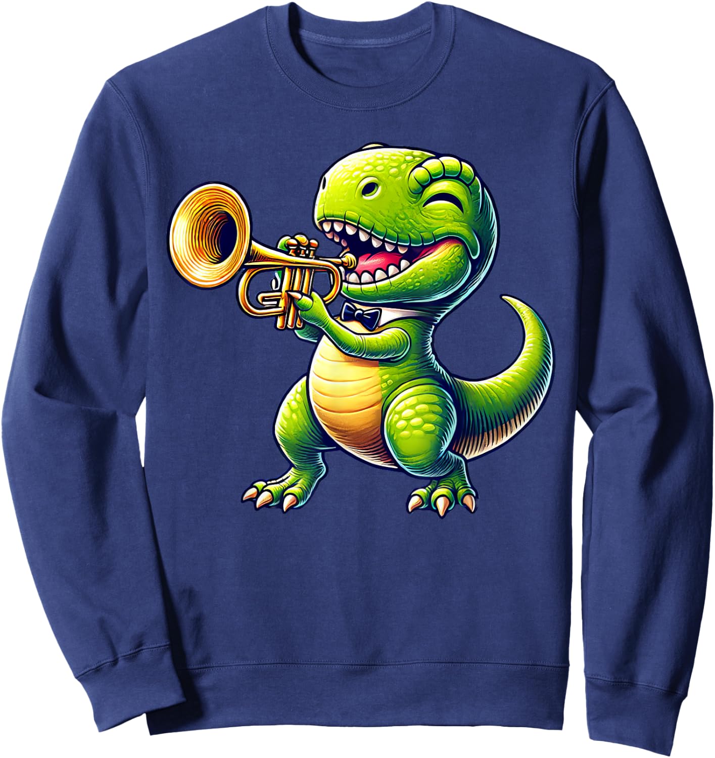T-Rex Dinosaur Playing Trumpet Musician Music Sweatshirt - Sweatshirt | Navy