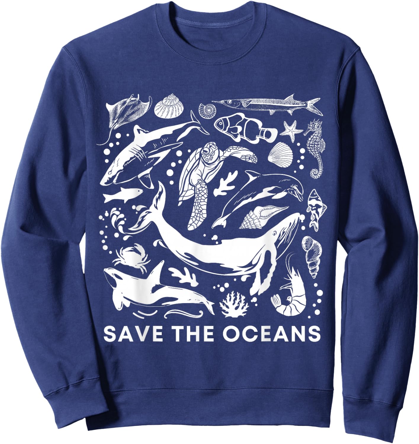 Save the Oceans-Whale Turtle Orca, Climate change-sea lover Sweatshirt - Sweatshirt | Navy