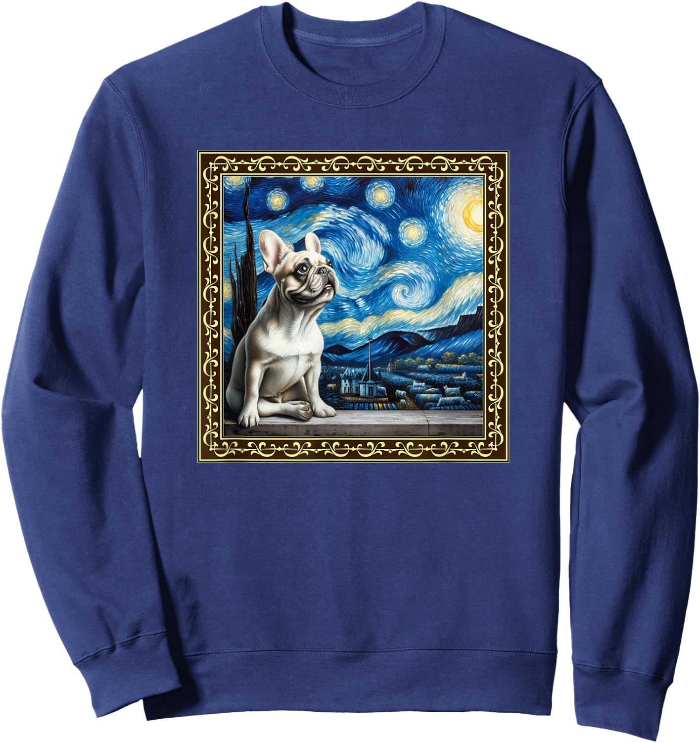 Starry Night French Bulldog Van Gogh Frenchie Painting Women Sweatshirt - Sweatshirt | Navy