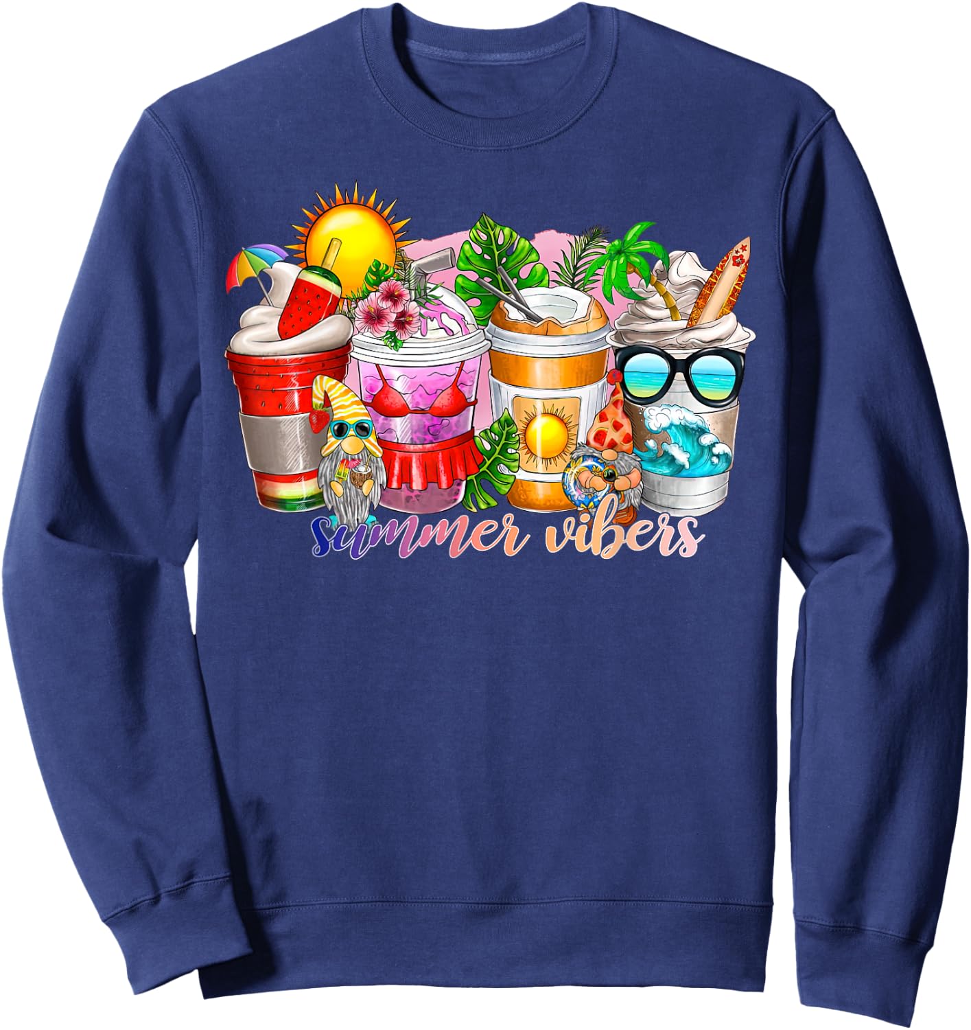 Summer Vibes Iced Latte Fruit Juice Tropical Summer Vacation Sweatshirt - Sweatshirt | Navy