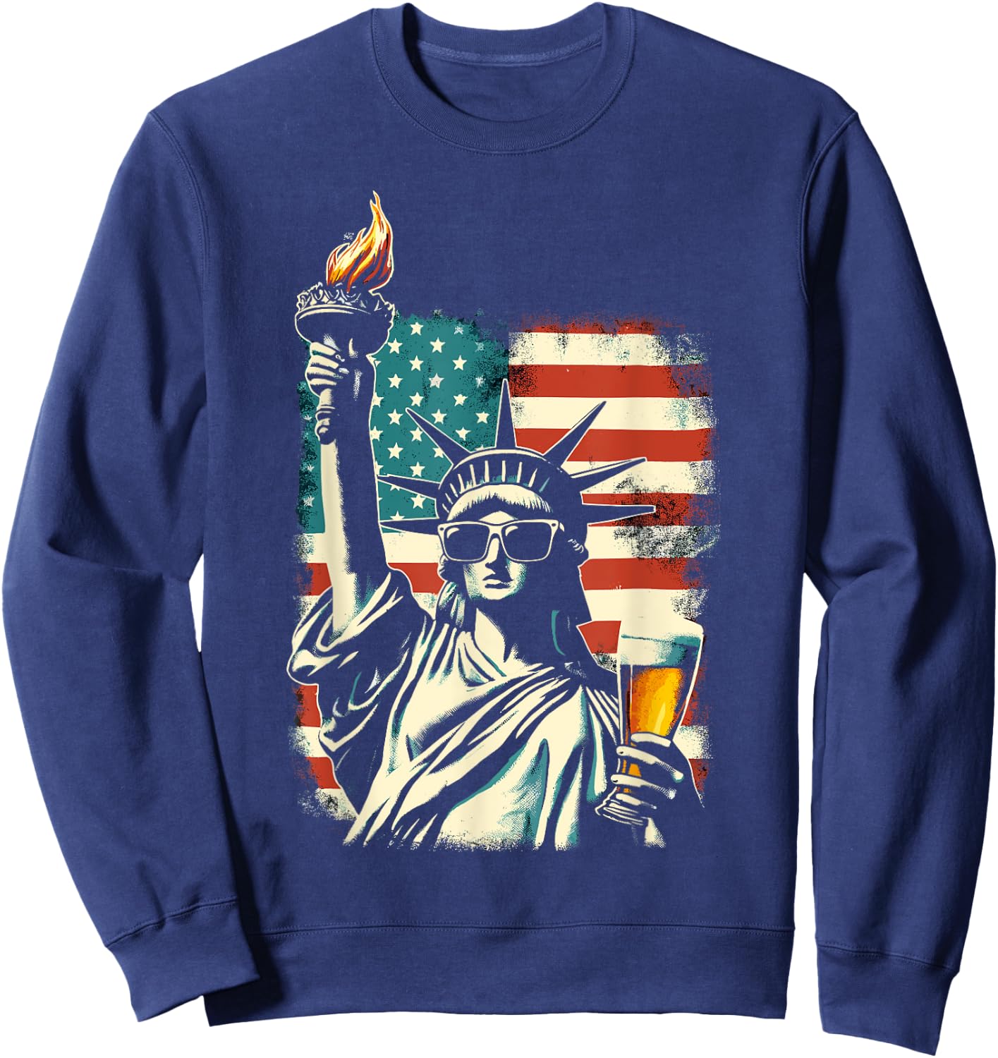USA Statue of Liberty 4th of July Party Beer Funny Patriotic Women Men Sweatshirt - Sweatshirt | Navy