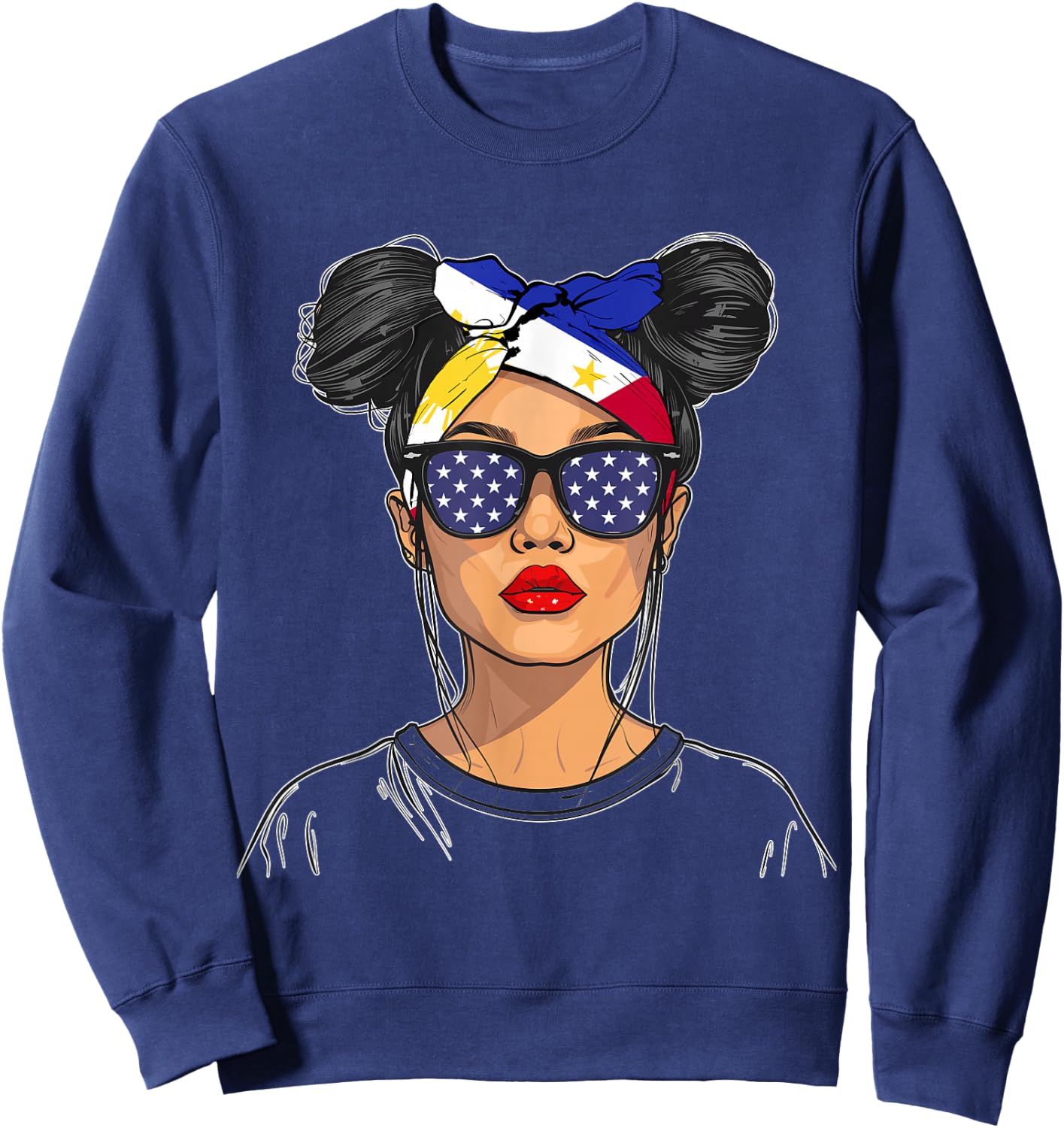 Philippines Flag Outfit for Woman American Souvenir Filipina Sweatshirt - Sweatshirt | Navy