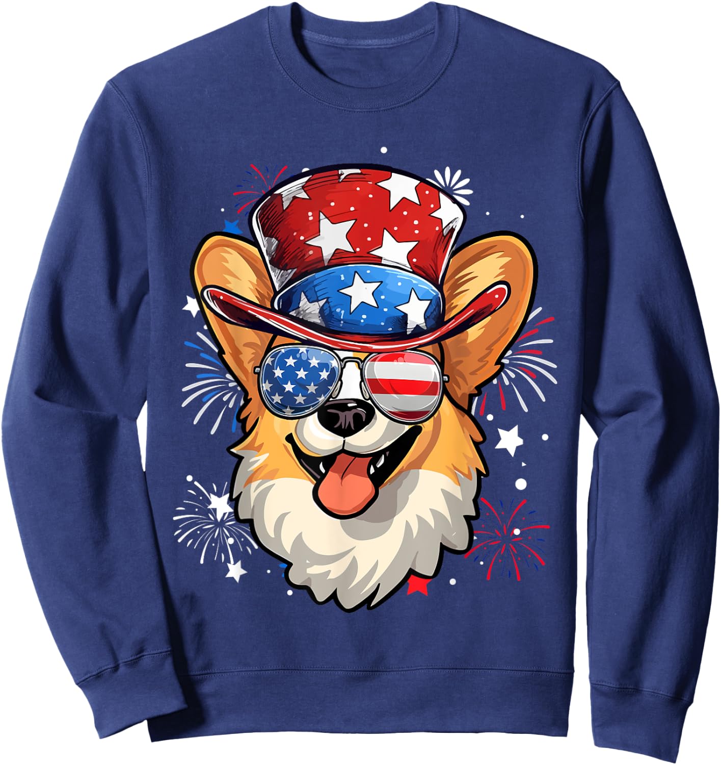 Pembroke Welsh Corgi Patriotic USA Flag 4th Of July Dog Sweatshirt - Sweatshirt | Navy