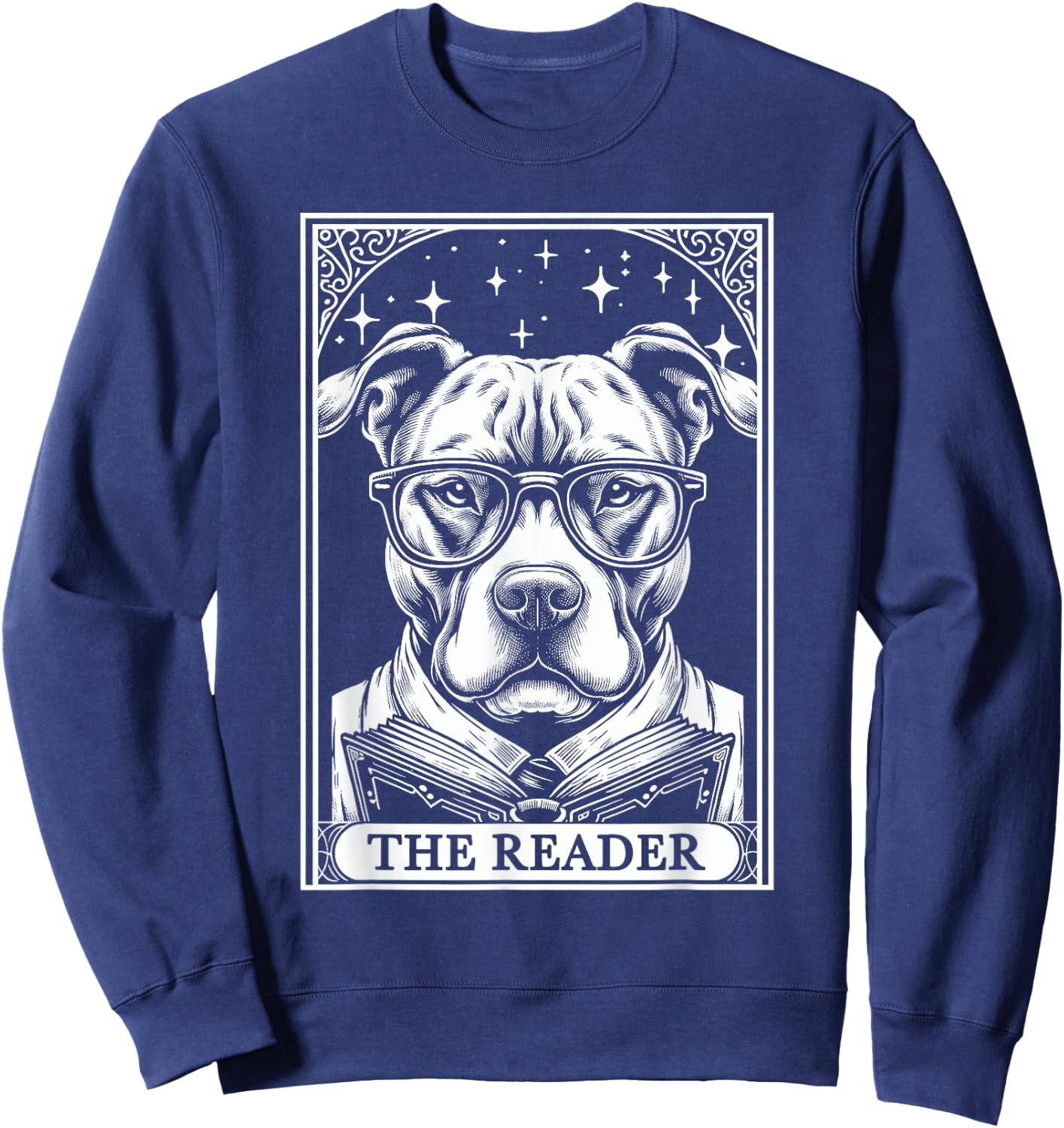 Tarot Card Vintage Pit Bull Pittie Dog Book Lover The Reader Sweatshirt - Sweatshirt | Navy