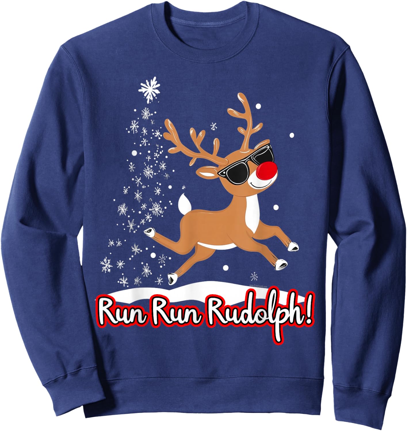 Run Rudolph Funny Cute Reindeer Runner Christmas Running Sweatshirt - Sweatshirt | Navy