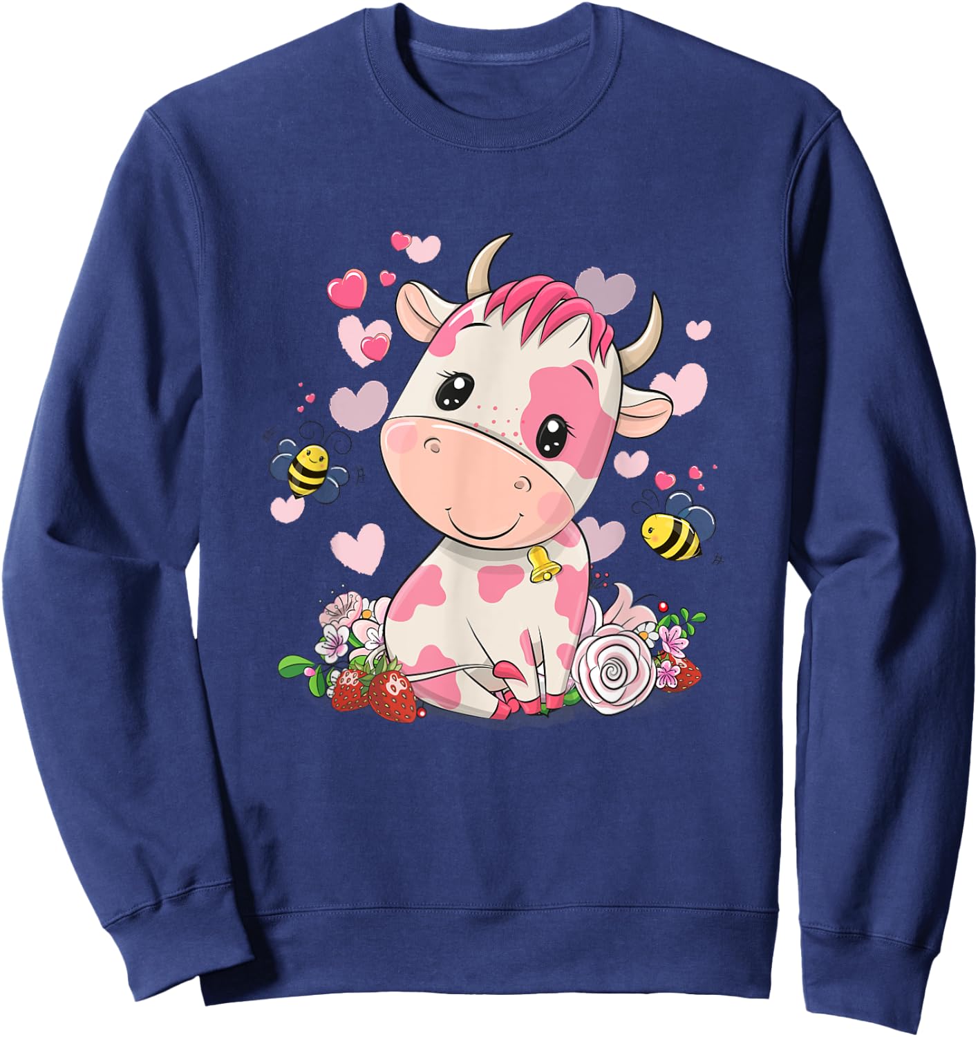 Strawberry Cow, Cute Cow, Pink Cow Pet Sweatshirt - Sweatshirt | Navy