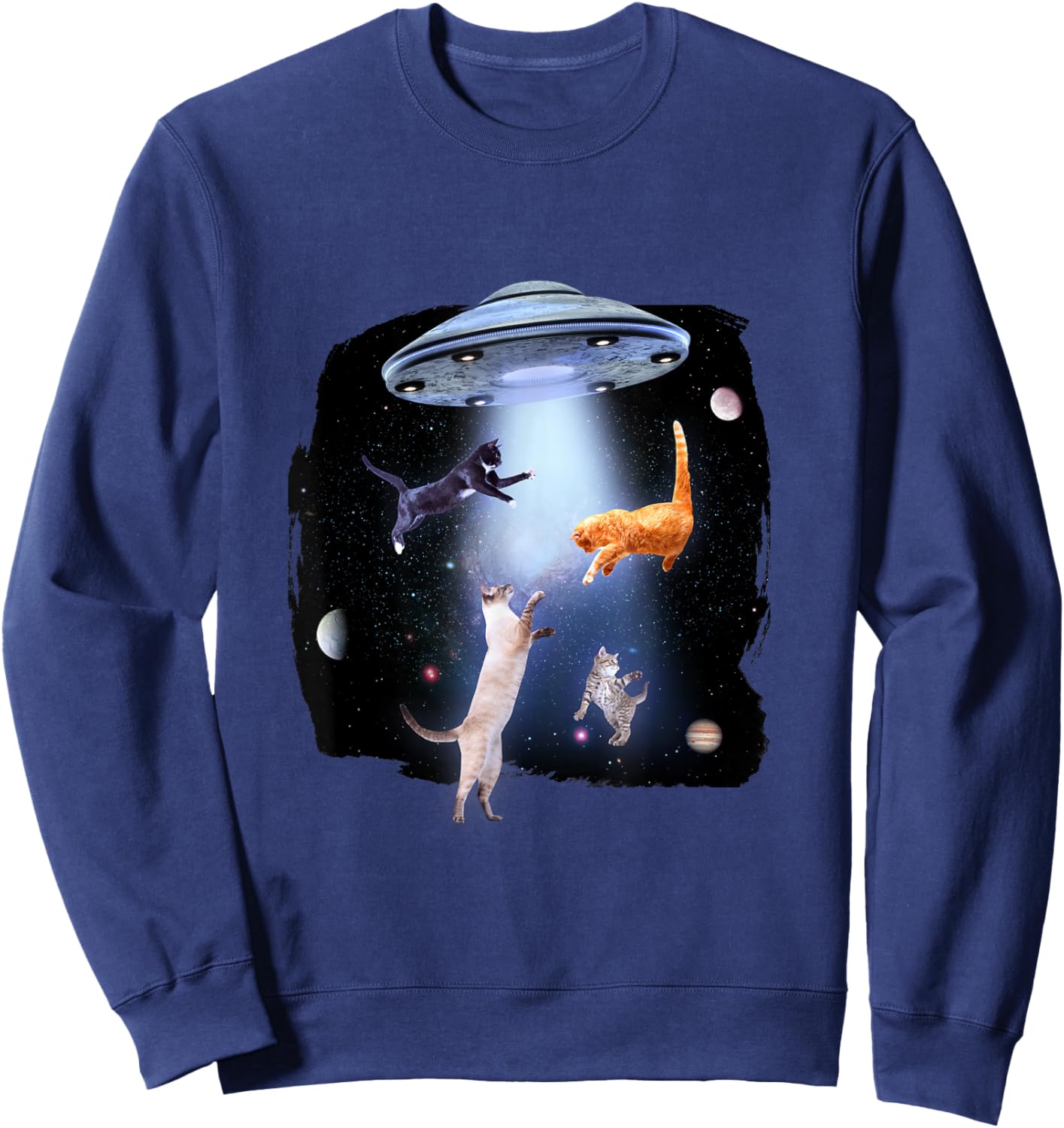 Cat with Alien and Ufo Sweatshirt - Sweatshirt | Navy
