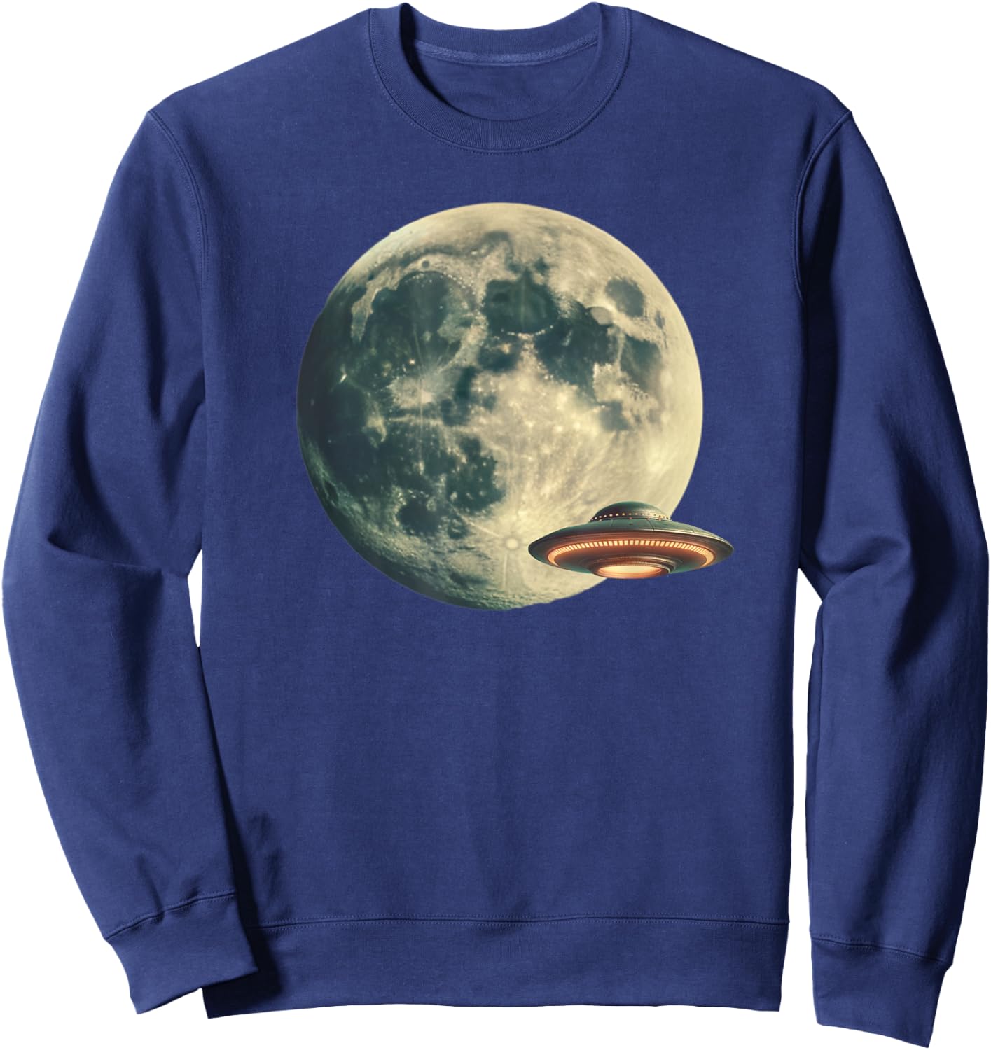 Full Moon UFO Flying Saucer Graphic Sweatshirt - Sweatshirt | Navy