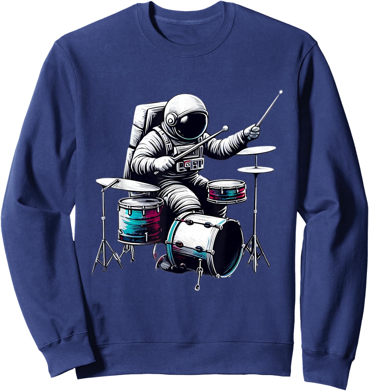 Drumming Astronaut Astronaut playing music drum in space Sweatshirt - Sweatshirt | Navy