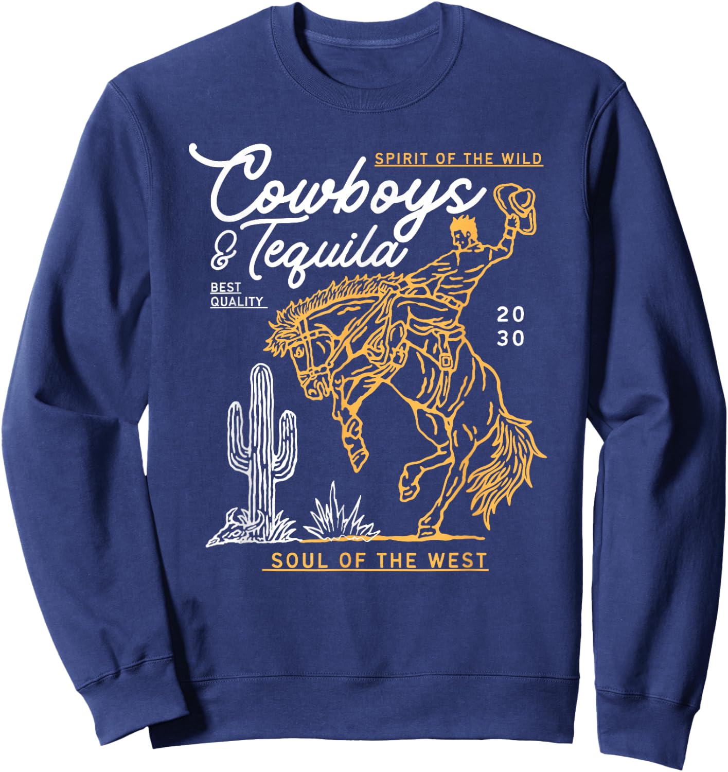 Cowboys And Tequila Country Rodeo Vintage Horse Riding Texas Sweatshirt - Sweatshirt | Navy