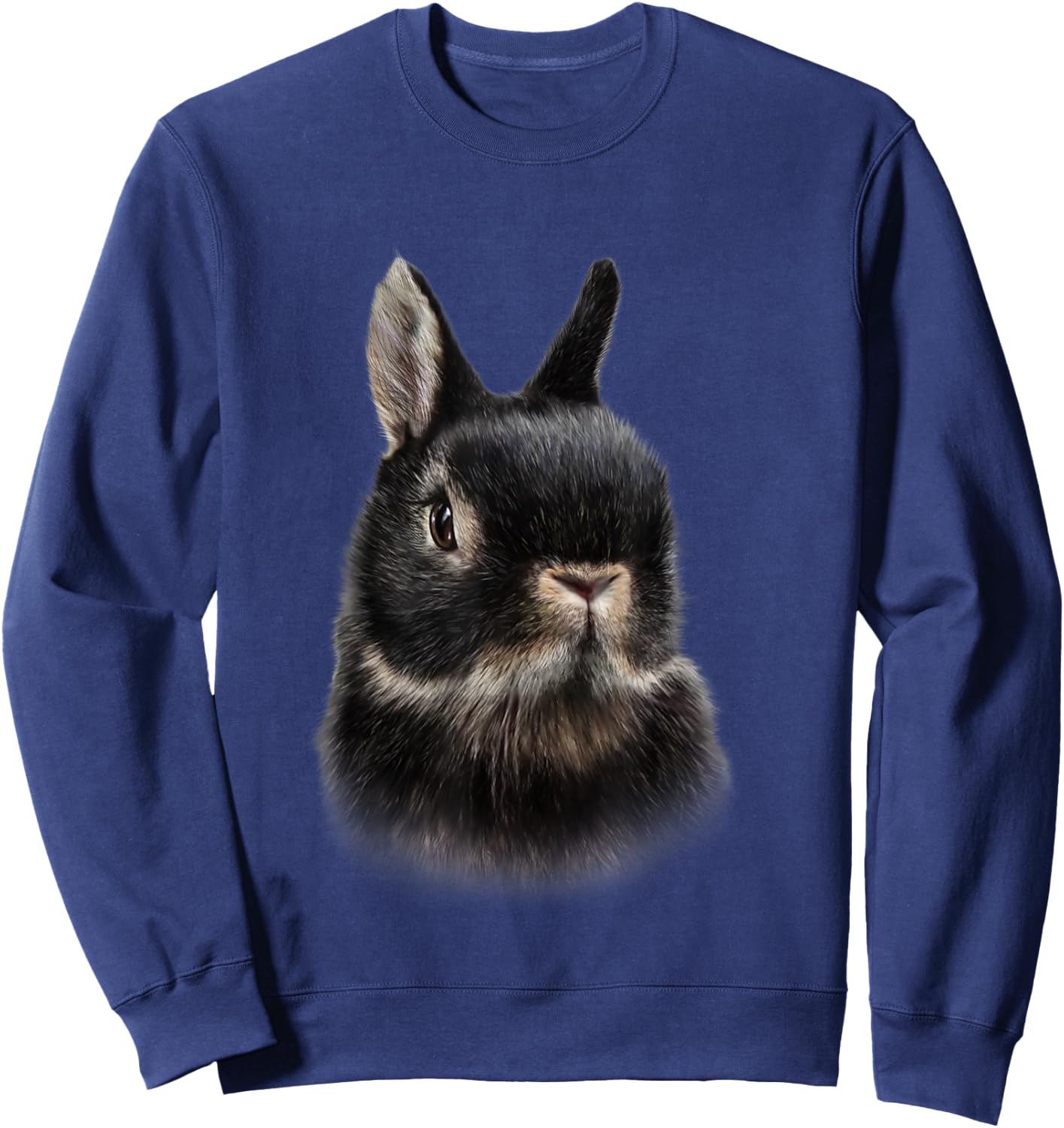 Fox Republic Design Black Netherland Dwarf Rabbit Bust Women's Adult Modern Animal Theme Cotton Polyester Sweatshirt - Sweatshirt | Navy