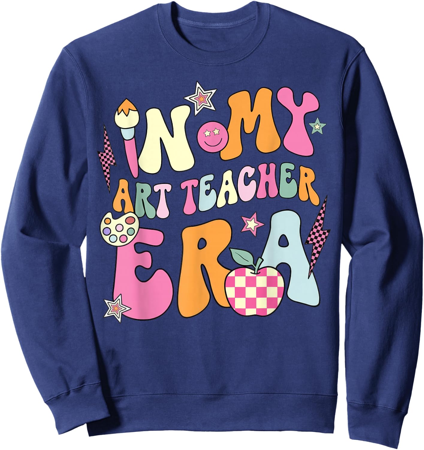 Retro Groovy In My Art Teacher Era Back To School Sweatshirt - Sweatshirt | Navy