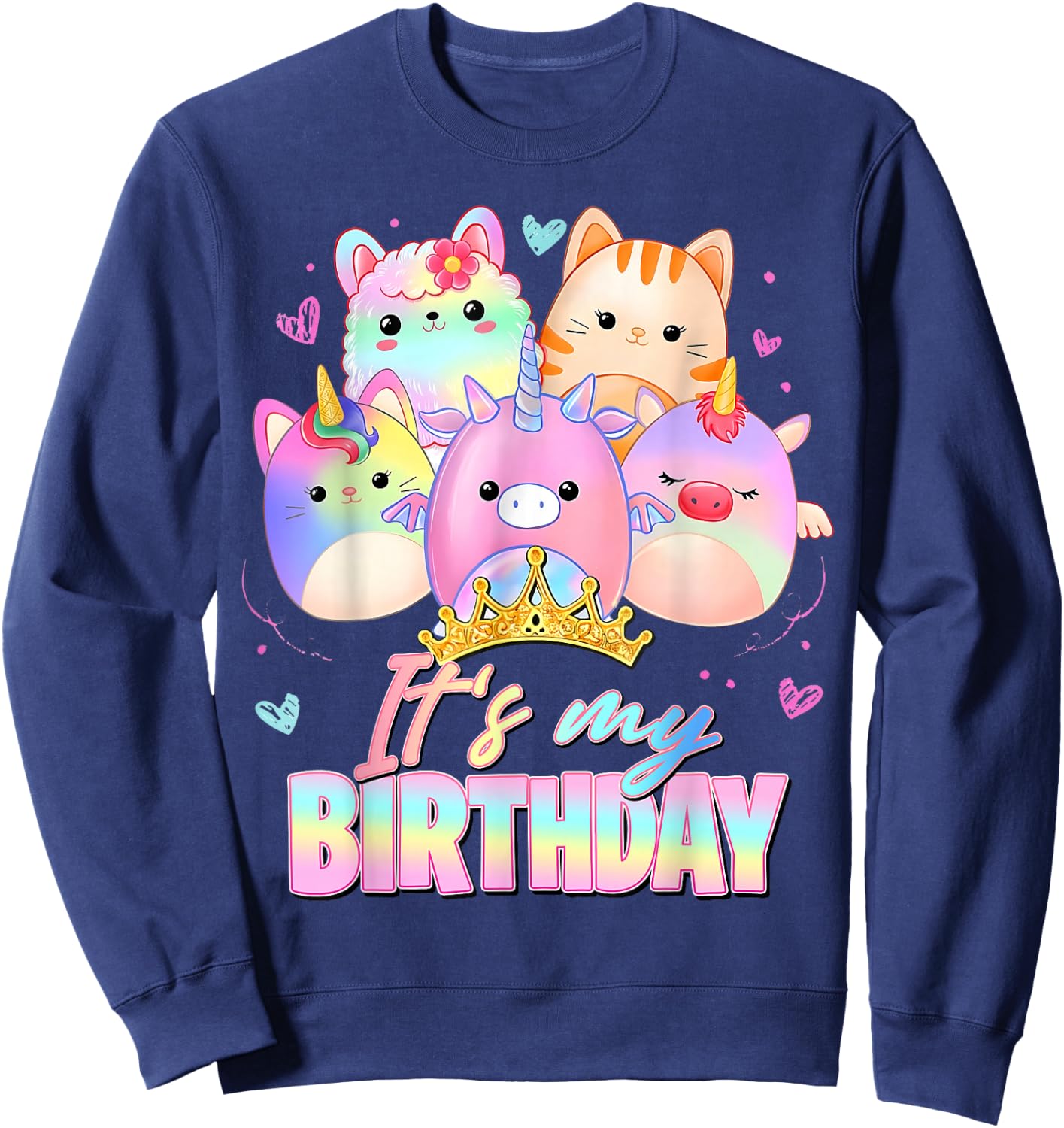 Cute It's My Birthday Girl Squish Squad Funny Birthday Party Sweatshirt - Sweatshirt | Navy