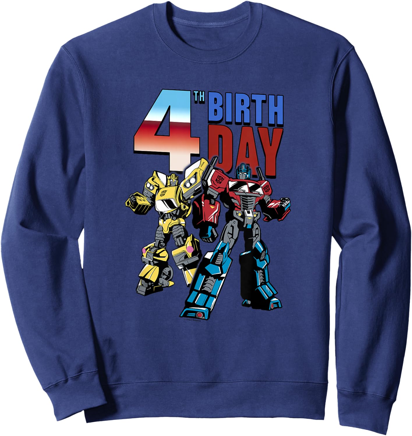 Transformers 4th Birthday Optimus Prime and Bumblebee Poster Sweatshirt - Sweatshirt | Navy