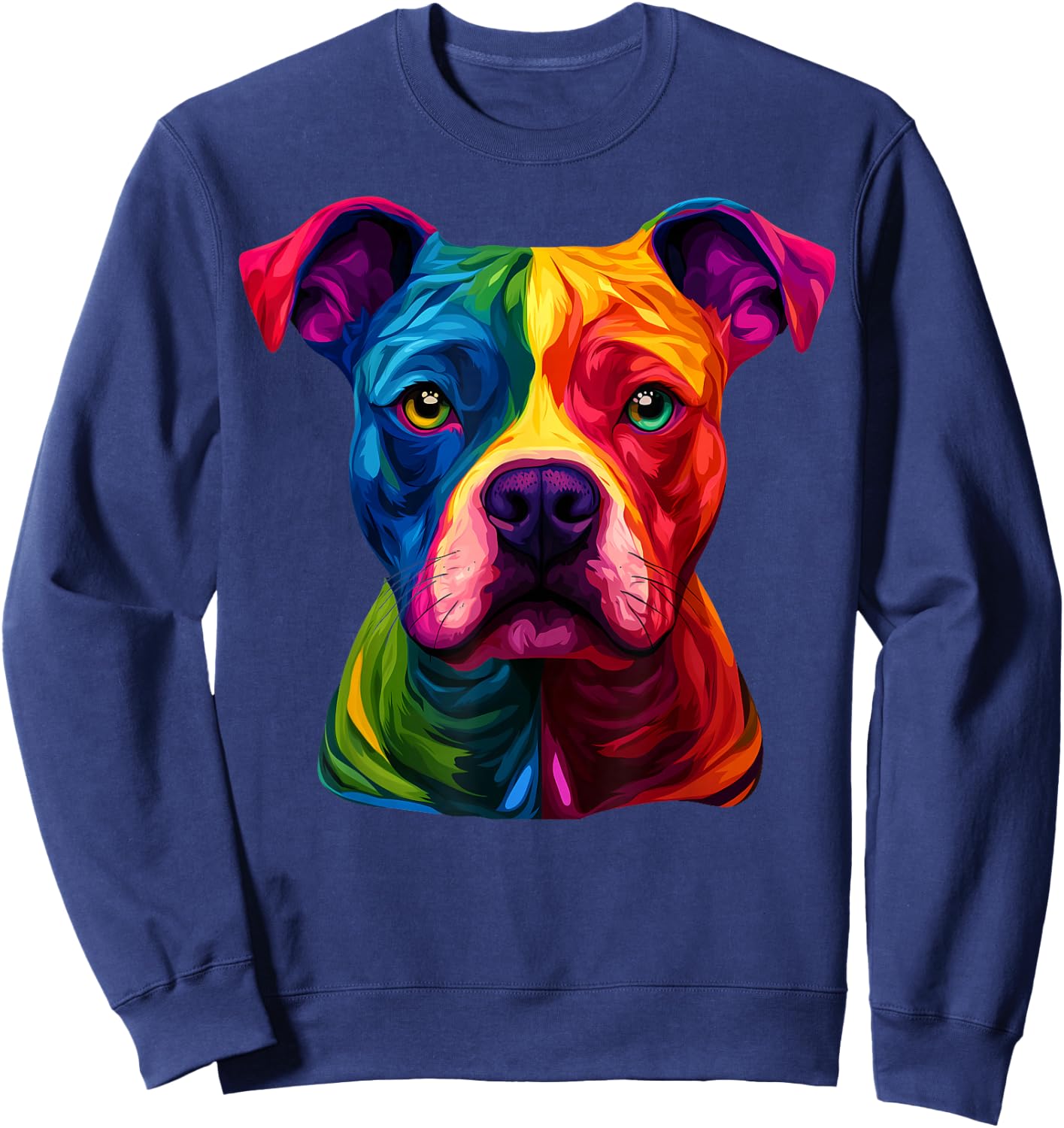 Colorful Staffordshire Bull Terrier Face Staffy Dog Black Sweatshirt - Sweatshirt | Navy
