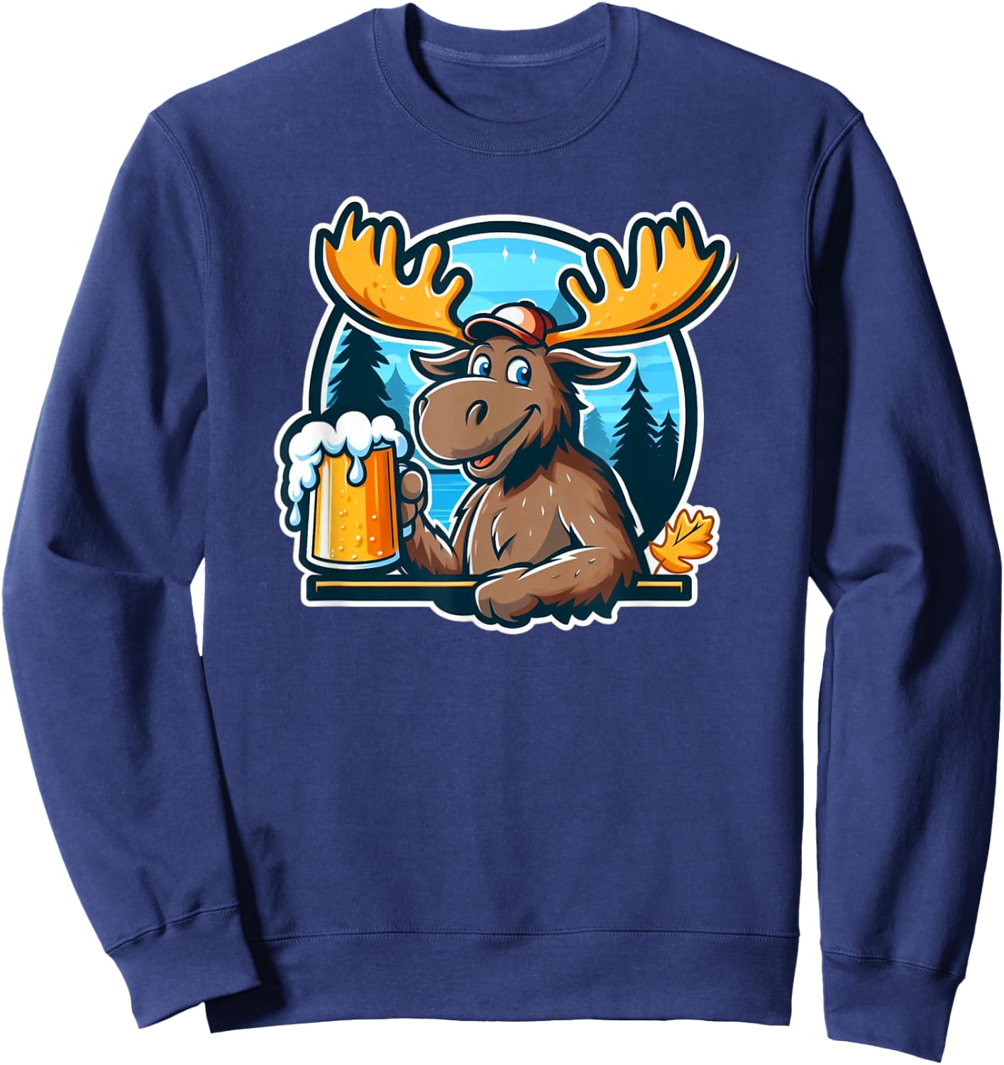 Moose Drinking Beer Camping Fun Sweatshirt - Sweatshirt | Navy