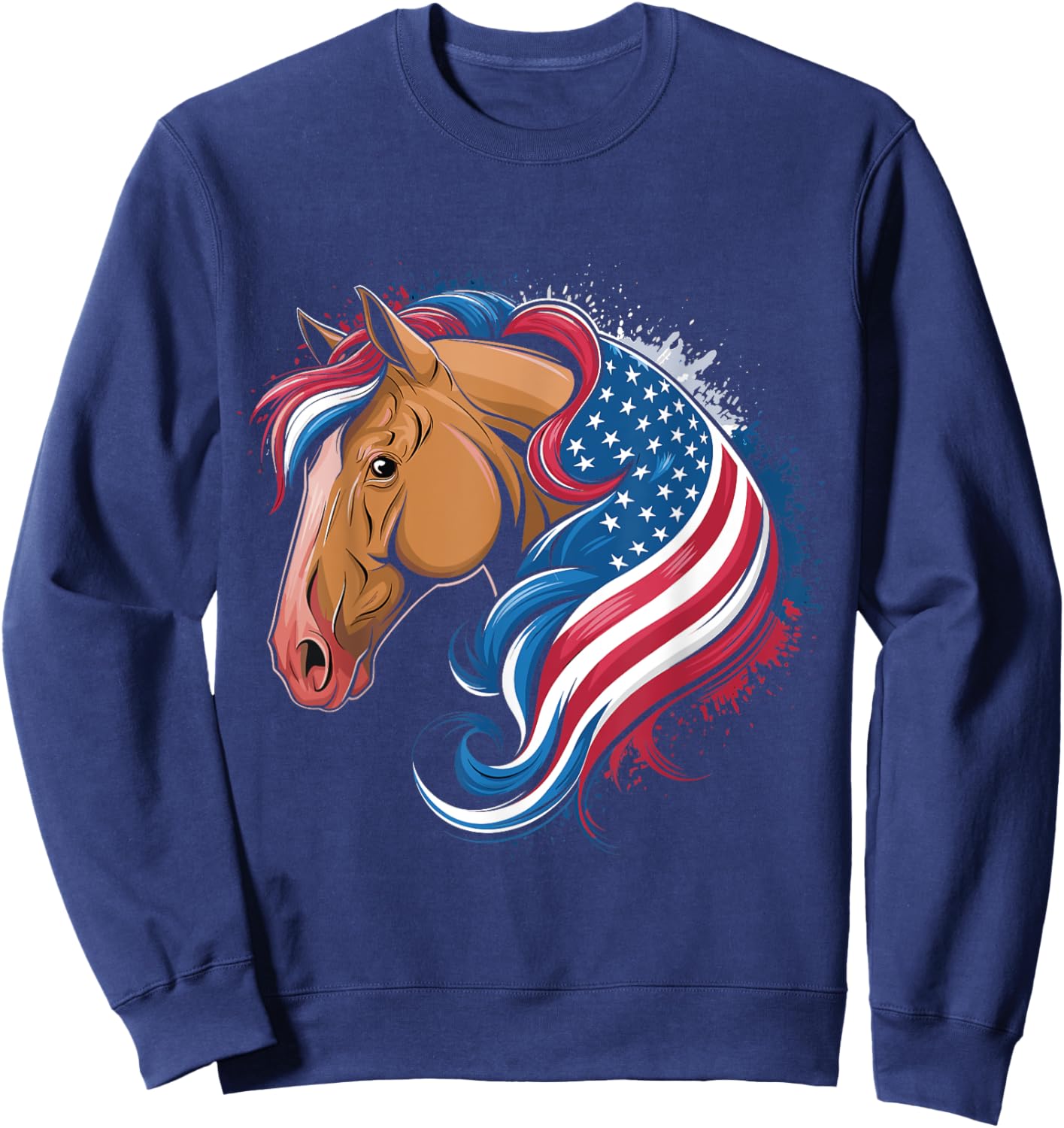 4th Of July Horse Lovers Red White And Blue American Flag Sweatshirt - Sweatshirt | Navy