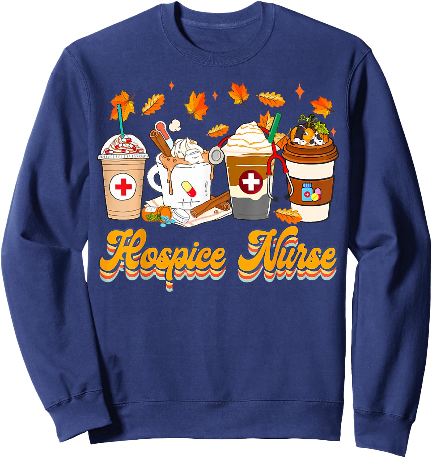 Vintage Hospice Nurse Fall Vibes Autumn Season Clothing Sweatshirt - Sweatshirt | Navy