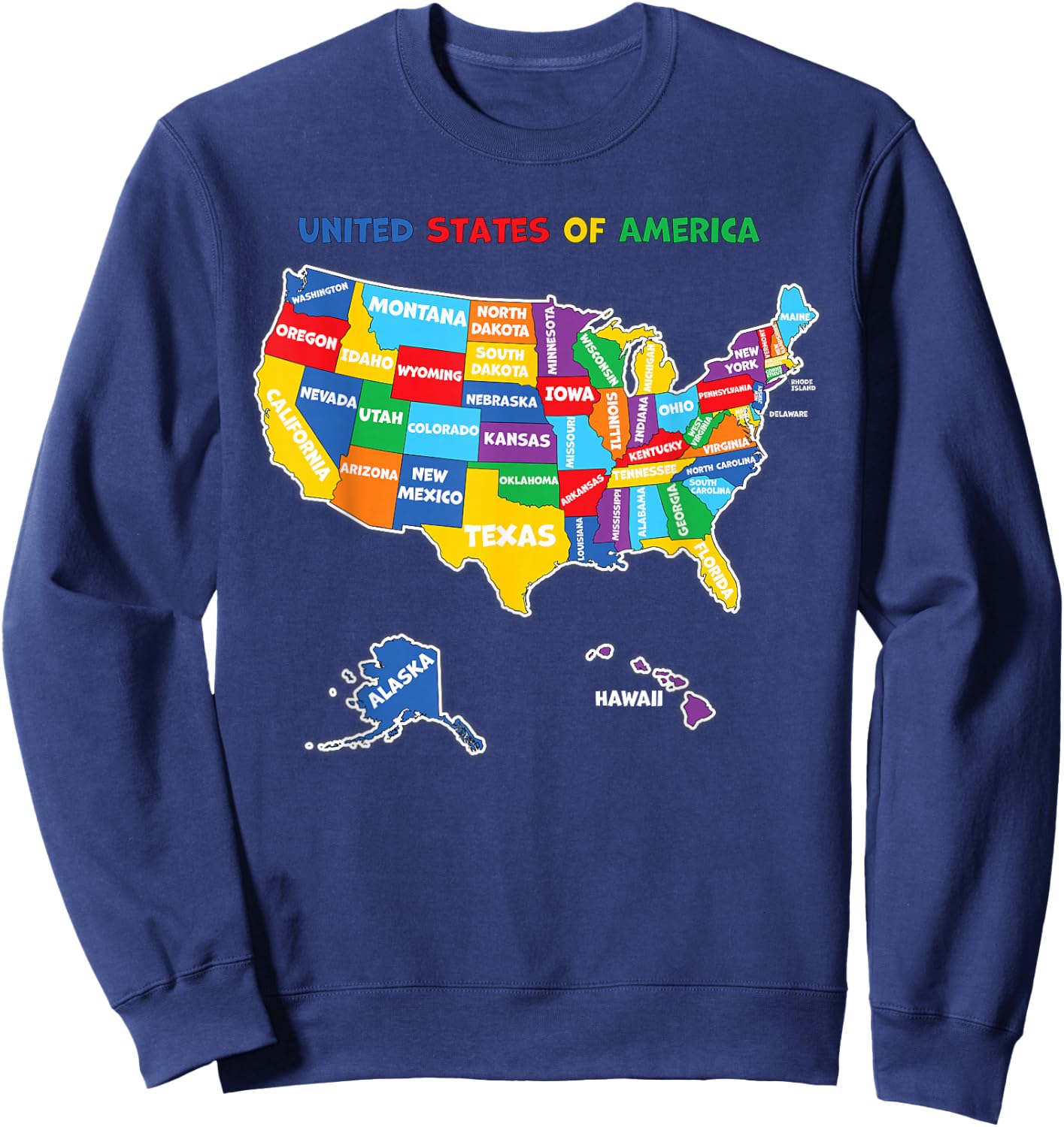 Colorful United states of America Map with states names, USA Sweatshirt - Sweatshirt | Navy