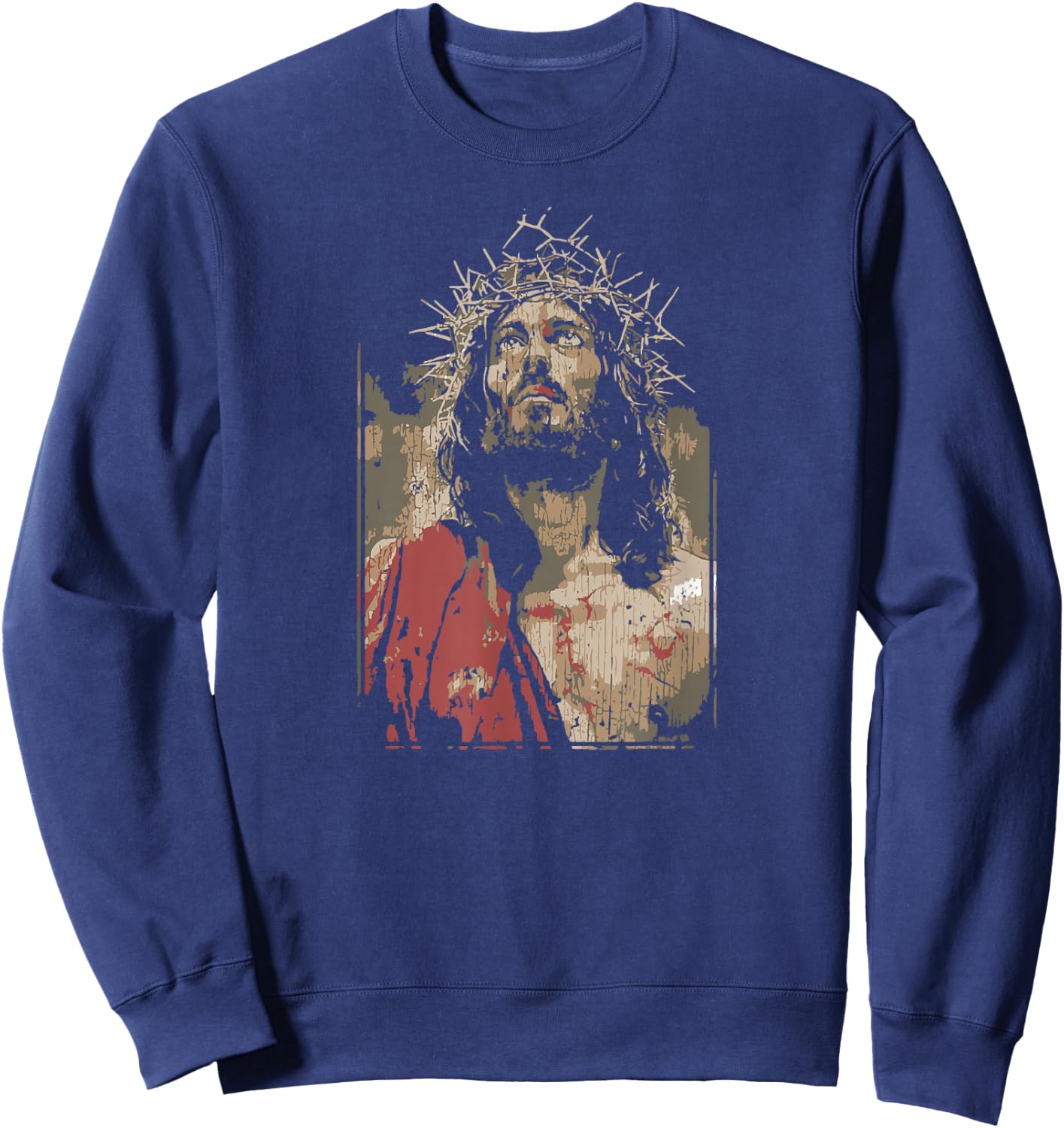 Face Of Jesus On A Cross With Crown Of Thorns Sweatshirt - Sweatshirt | Navy
