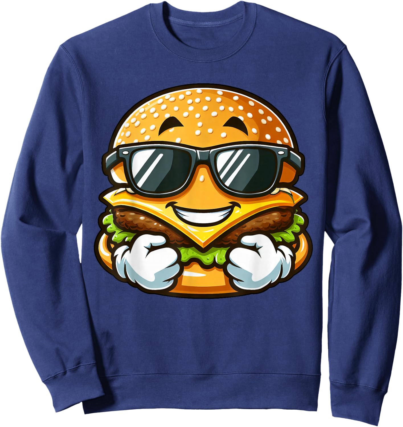 Cool Hamburger Cheeseburger with Sunglasses Sweatshirt - Sweatshirt | Navy