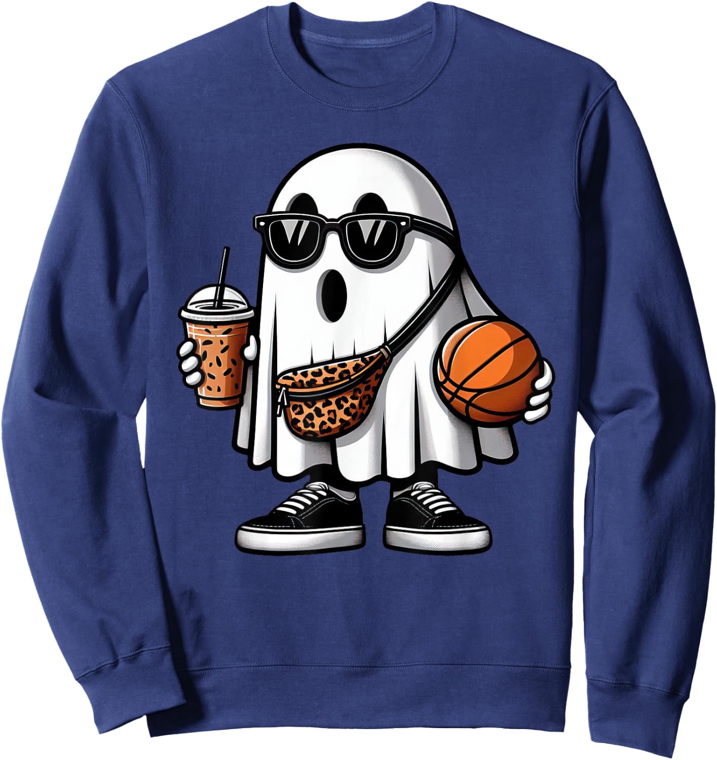 Funny Basketball Ghost Halloween Kids Sweatshirt - Sweatshirt | Navy