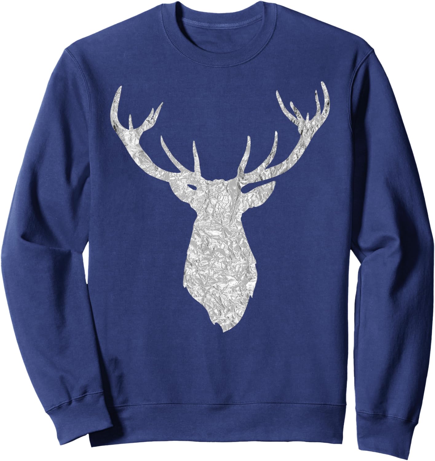 Buck Stag Deer Head Antlers Silver Gray Silhouette Sweatshirt - Sweatshirt | Navy