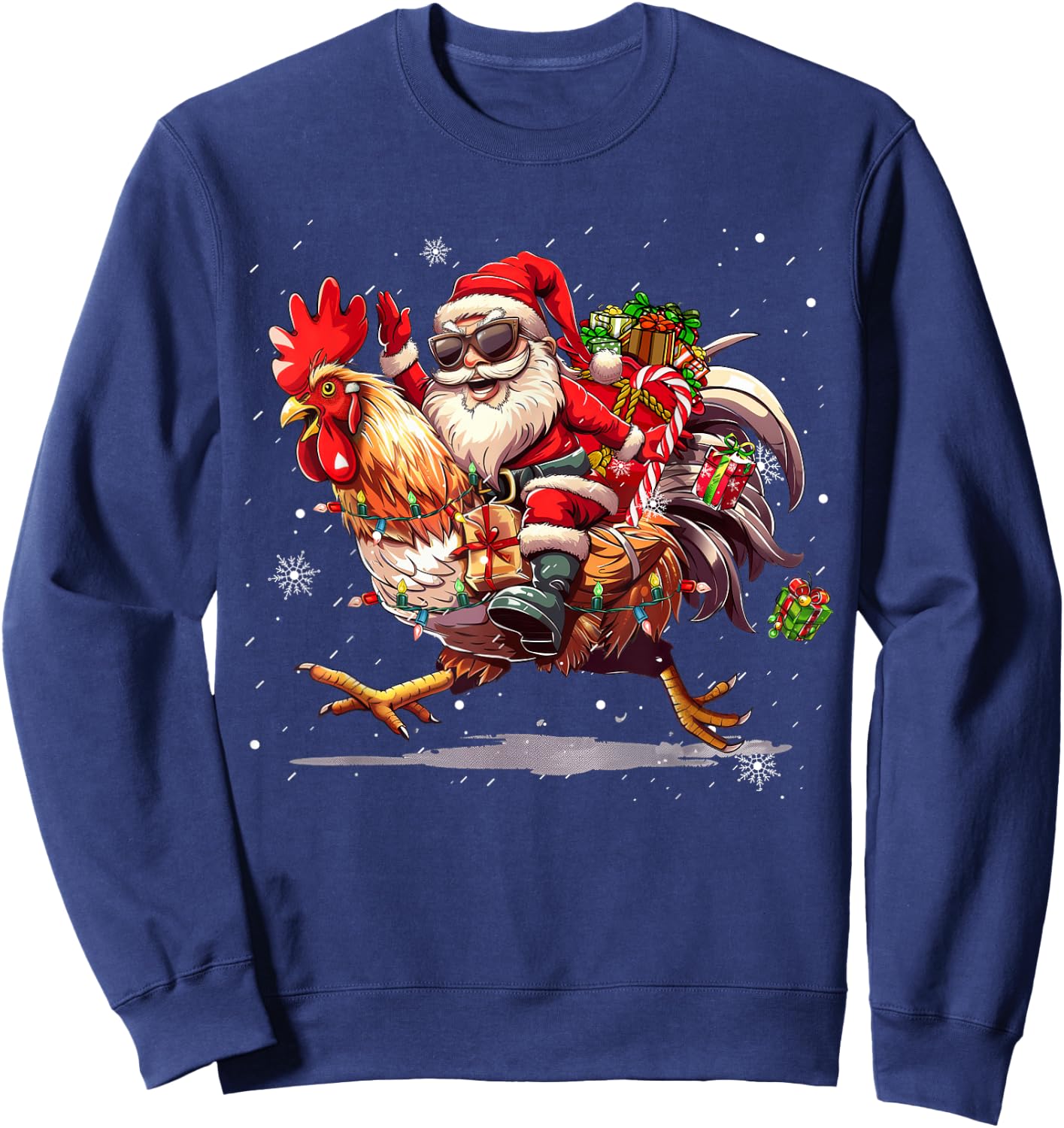 Merry Christmas 2025 Funny Santa Riding Chicken Christmas Sweatshirt - Sweatshirt | Navy