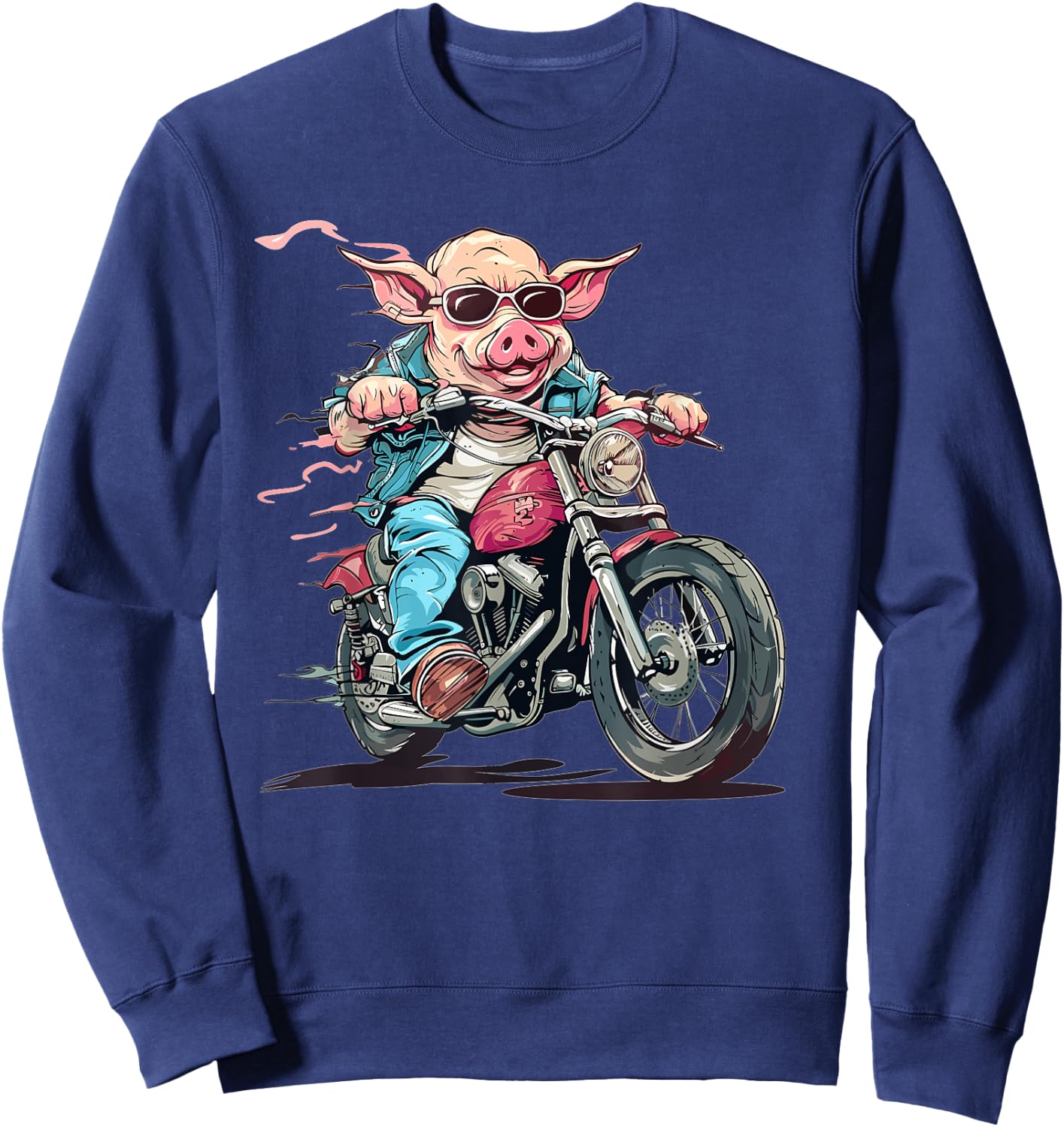 Funny Biker Pig Riding A Motorcycle Sweatshirt - Sweatshirt | Navy