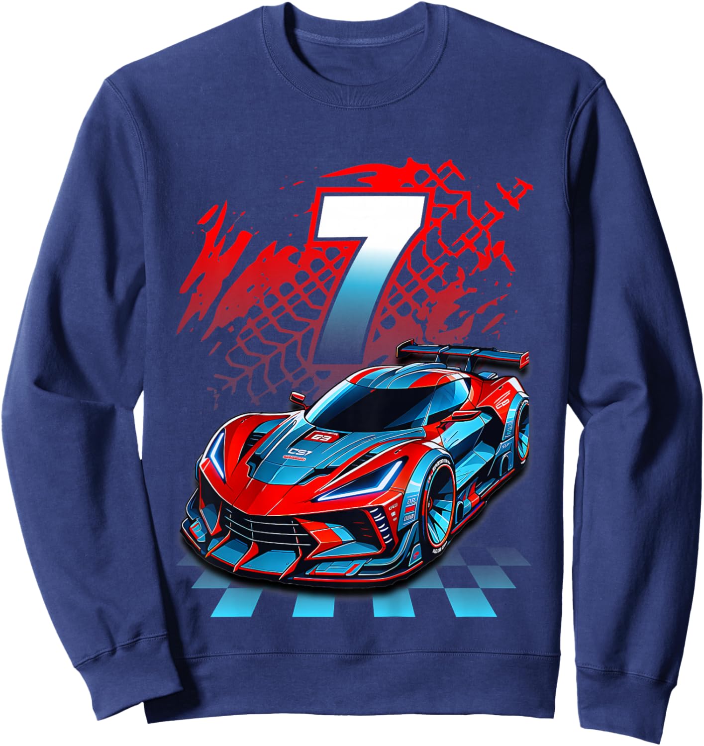 Kids 7 Year Old Race Car 7th Birthday Party Racing Racecar Sweatshirt - Sweatshirt | Navy