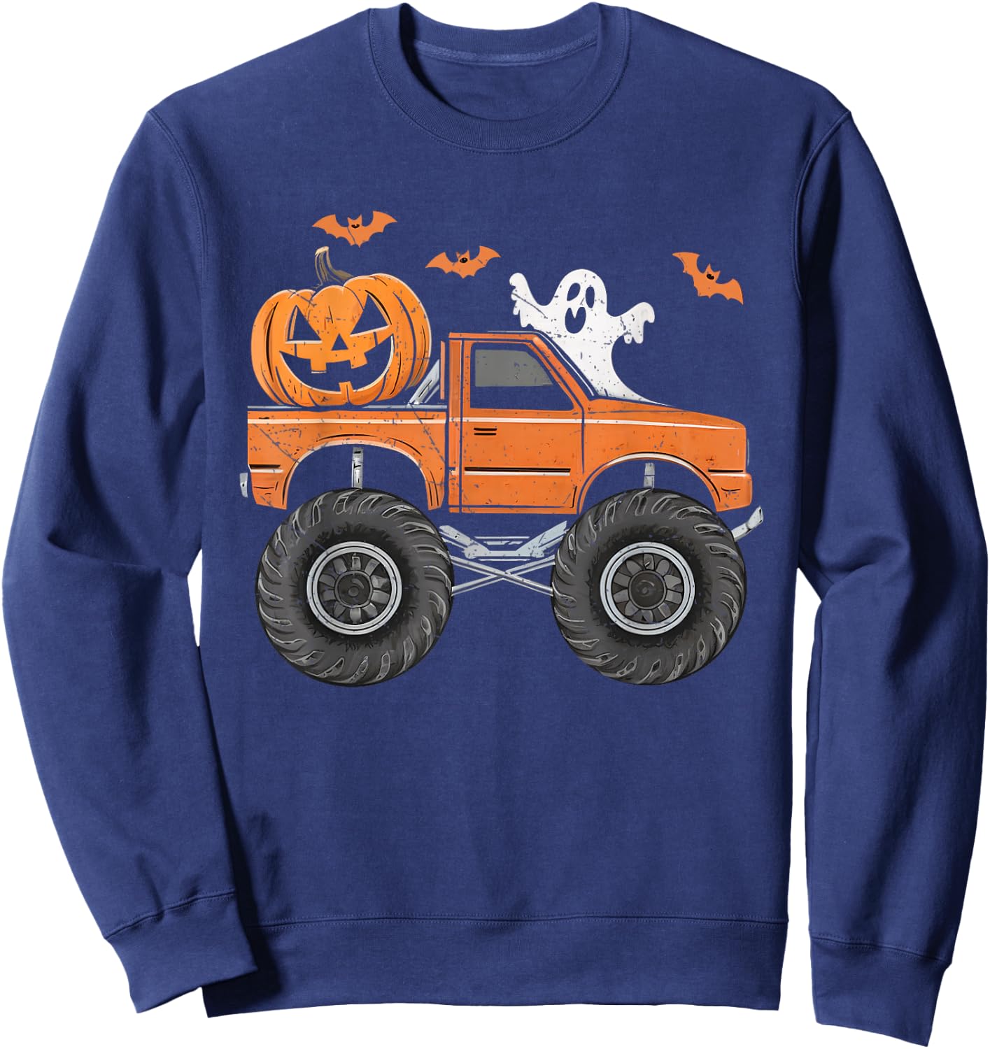 Ghost Truck Moon Pumpkin Toddler Boys Halloween Teens Kids Sweatshirt - Sweatshirt | Navy