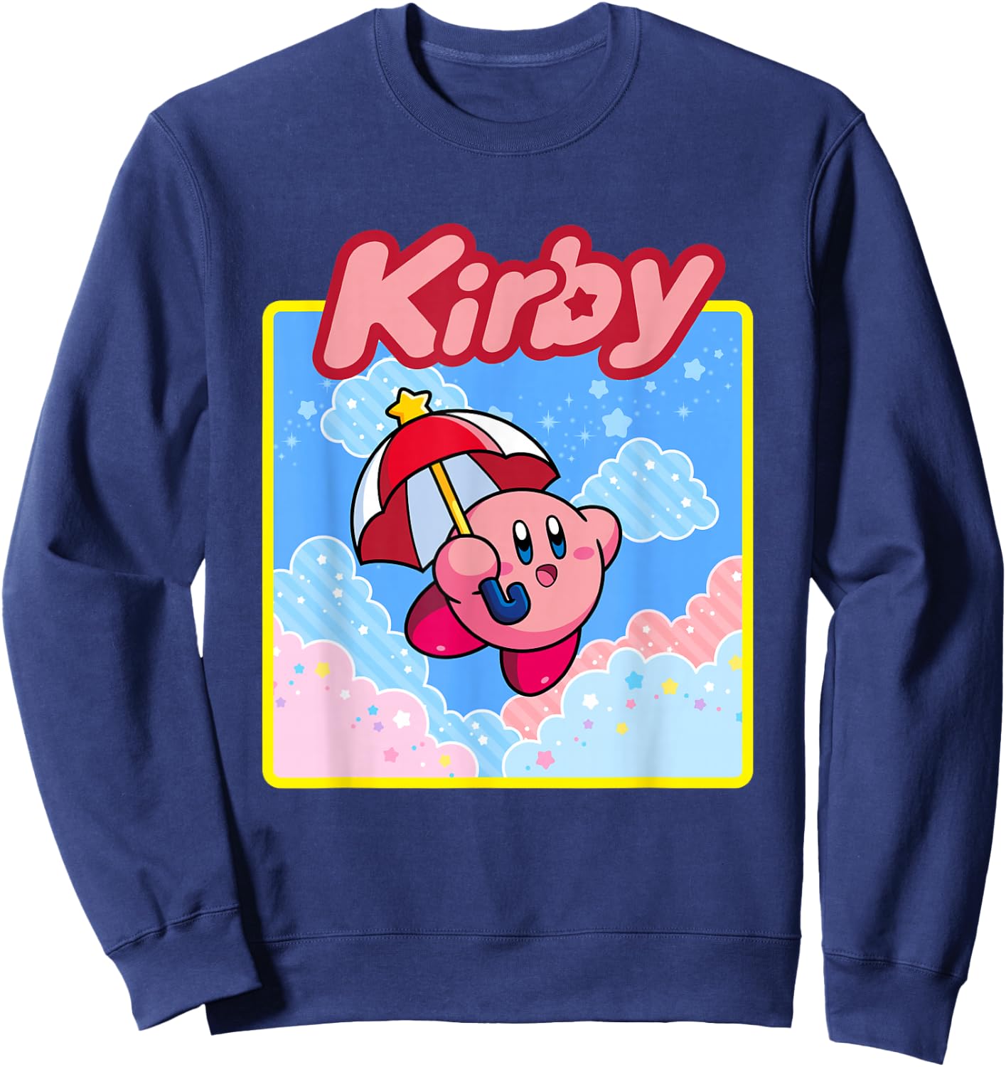 Kirby Pastel Pink & Blue Cloudy Big Character Portrait Sweatshirt - Sweatshirt | Navy