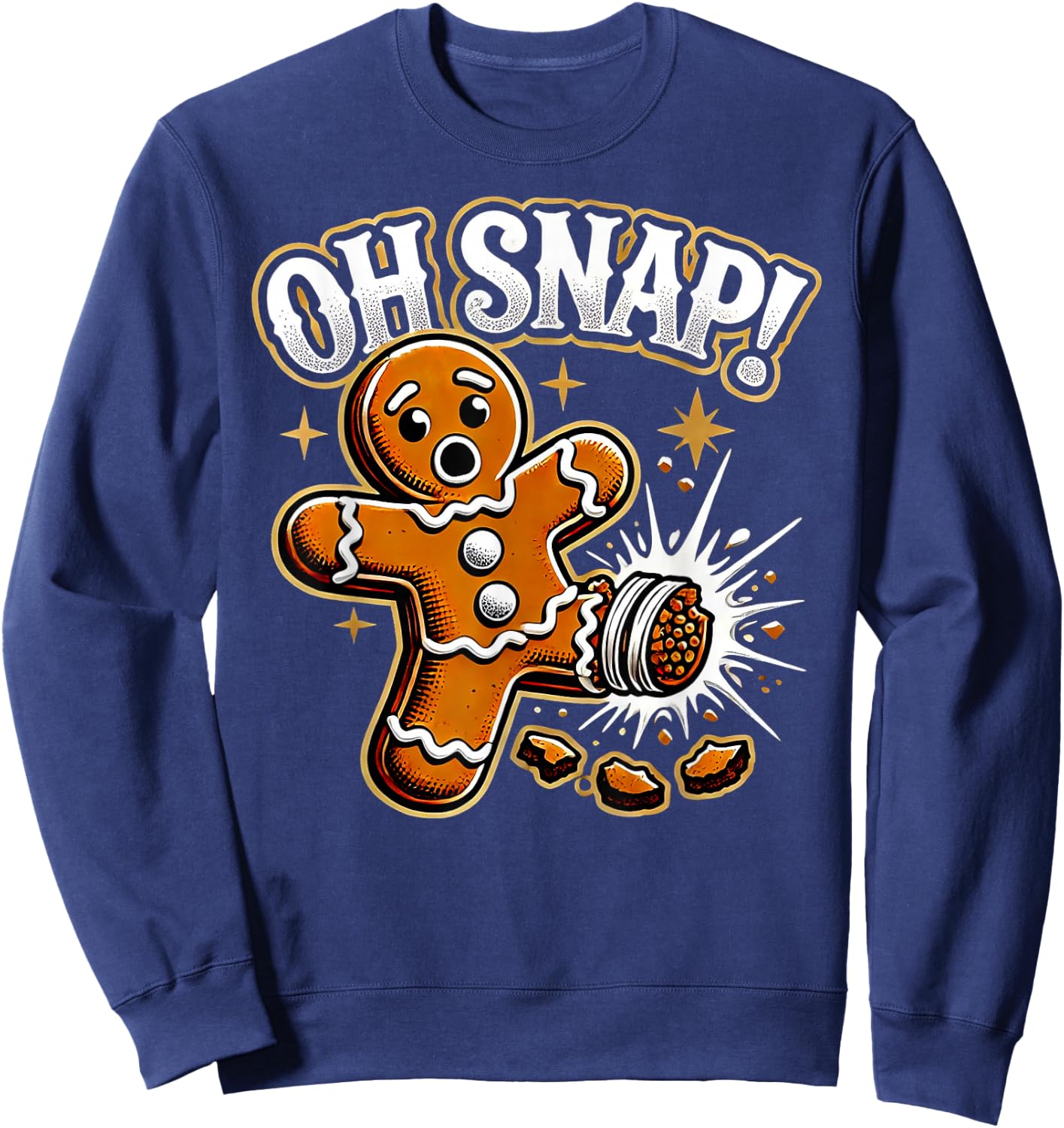 Oh Snap Gingerbread Man -Adult Black Cartoon Holiday Humorous Modern Classic Fit Short Sleeve Sweatshirt - Sweatshirt | Navy